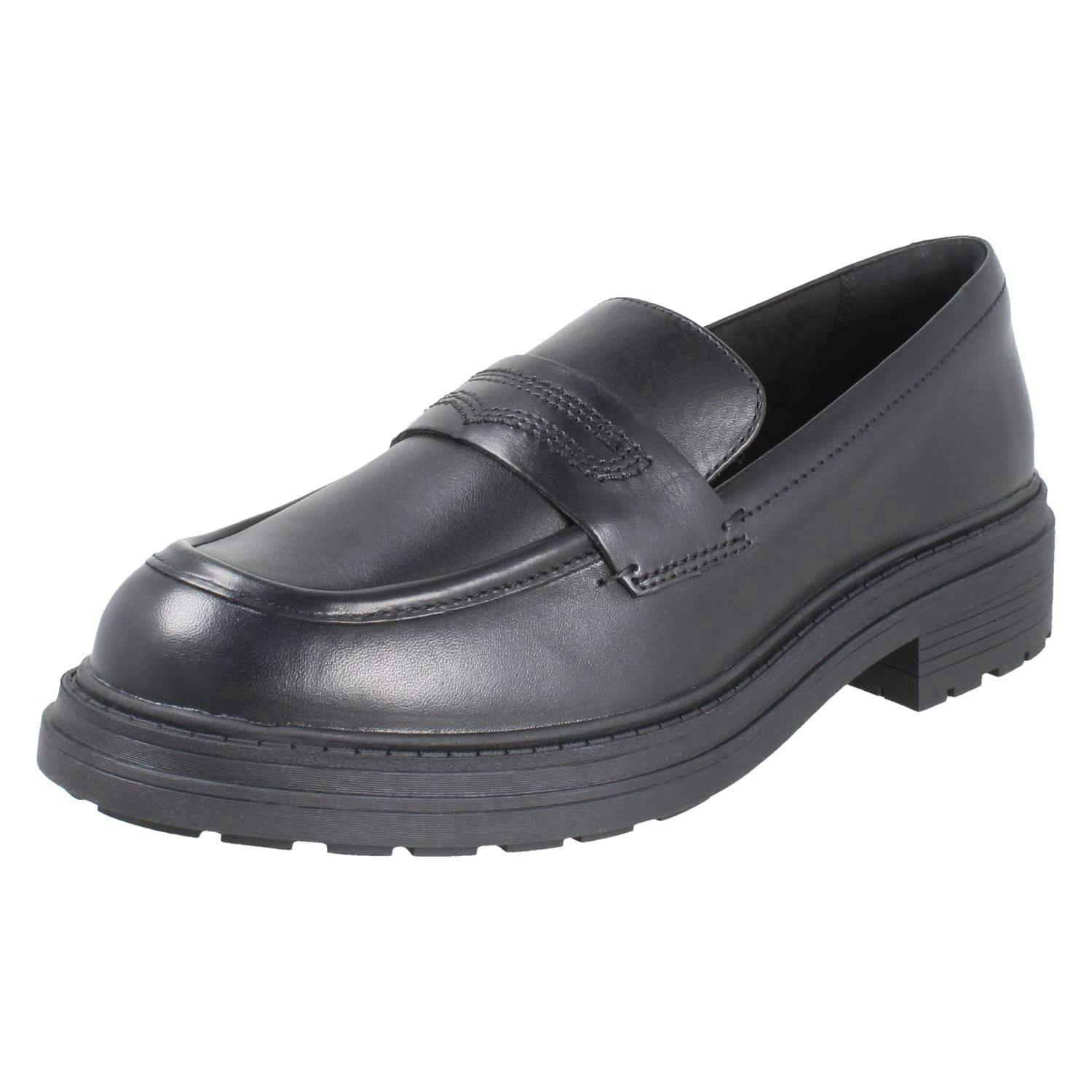 Clarks Women's Black Chunky Sole Piped Trim Loafer Shoes Orinoco3 Edge - Uk 7.5