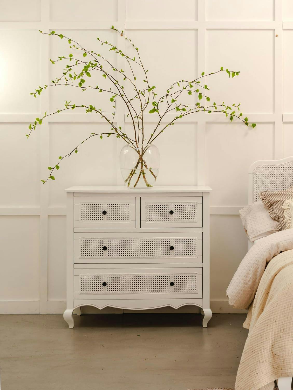Statement Furniture White Louis Chest Of Drawers With Rattan Cane Drawers
