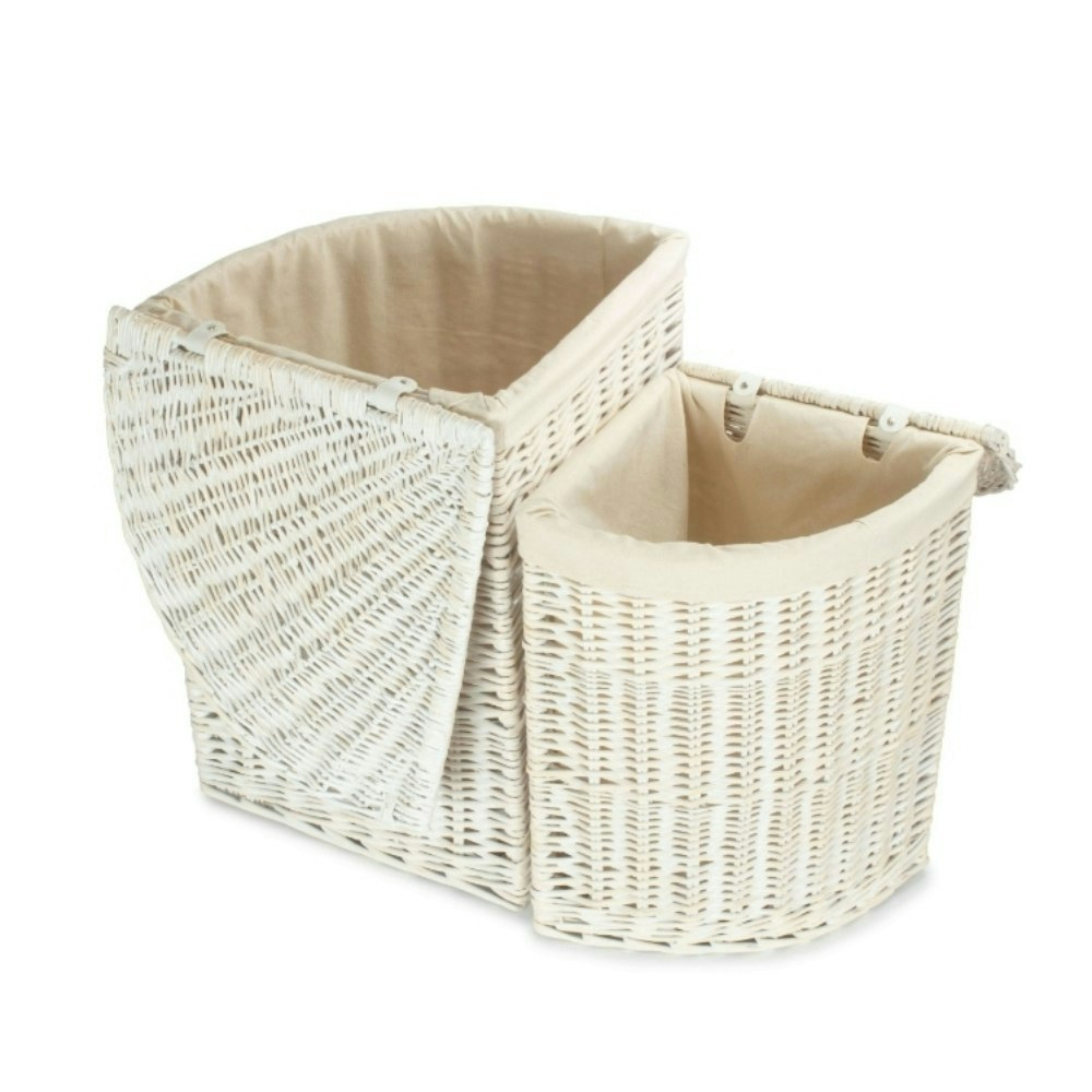 Rackhams White Set Of 2 Corner Wash Wicker Laundry Basket With A Oatmeal Lining
