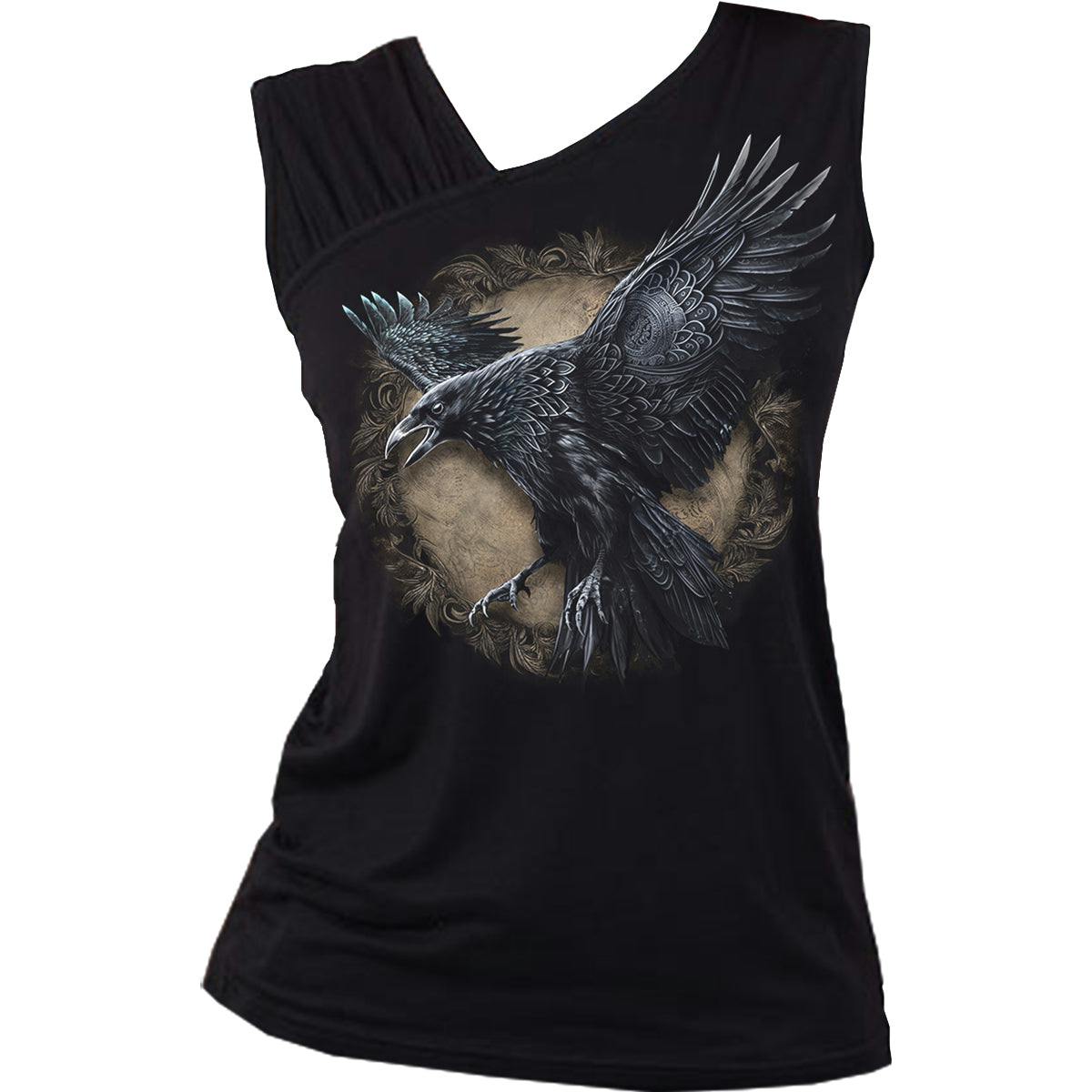 Spiral Direct Black Raven Wise - Wings - Gathered Shoulder Slant Vest - S - Digital - Digital