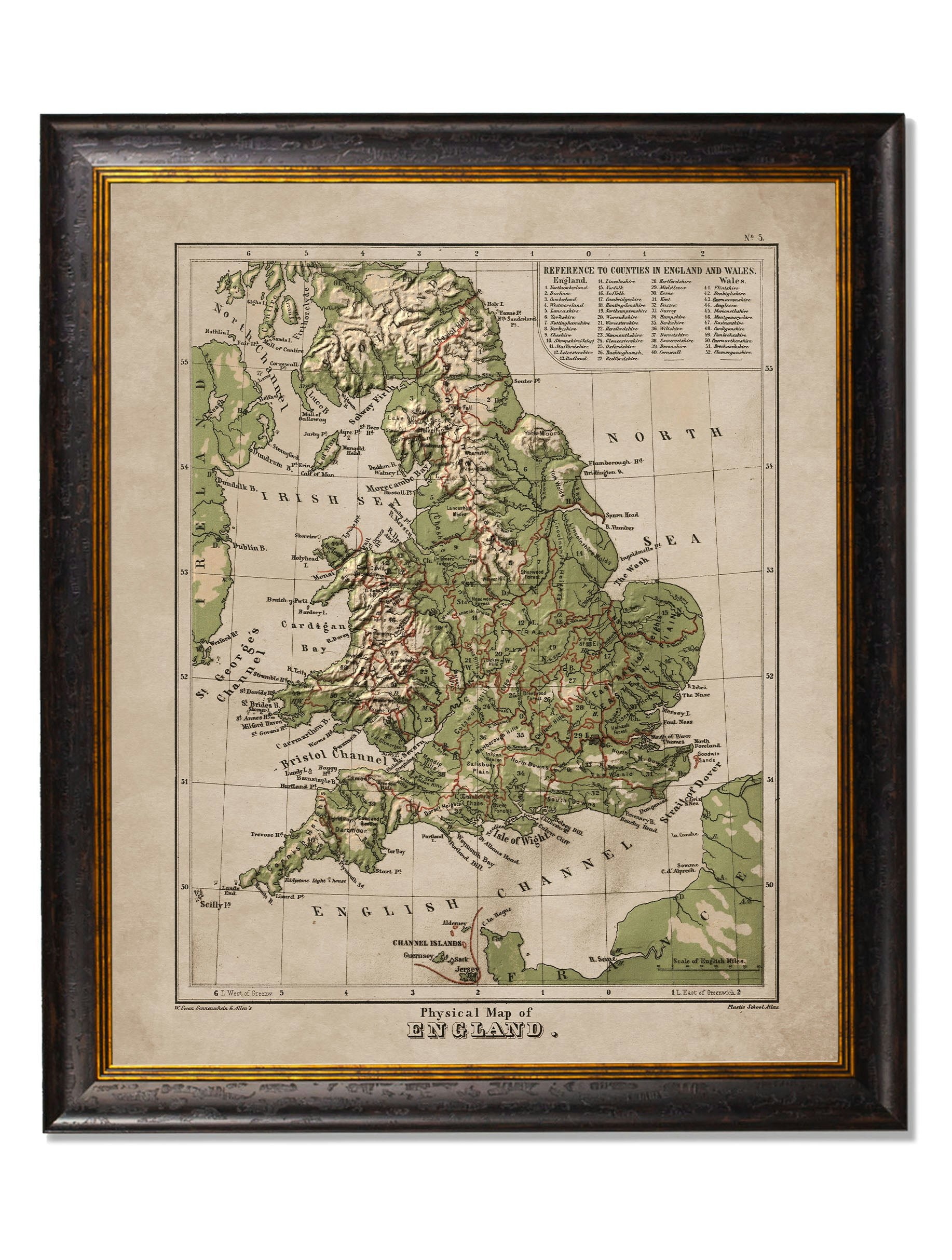Rackhams Black C.1880 Maps Of The United Kingdom & Ireland - 84 X 70Cm - England & Wales