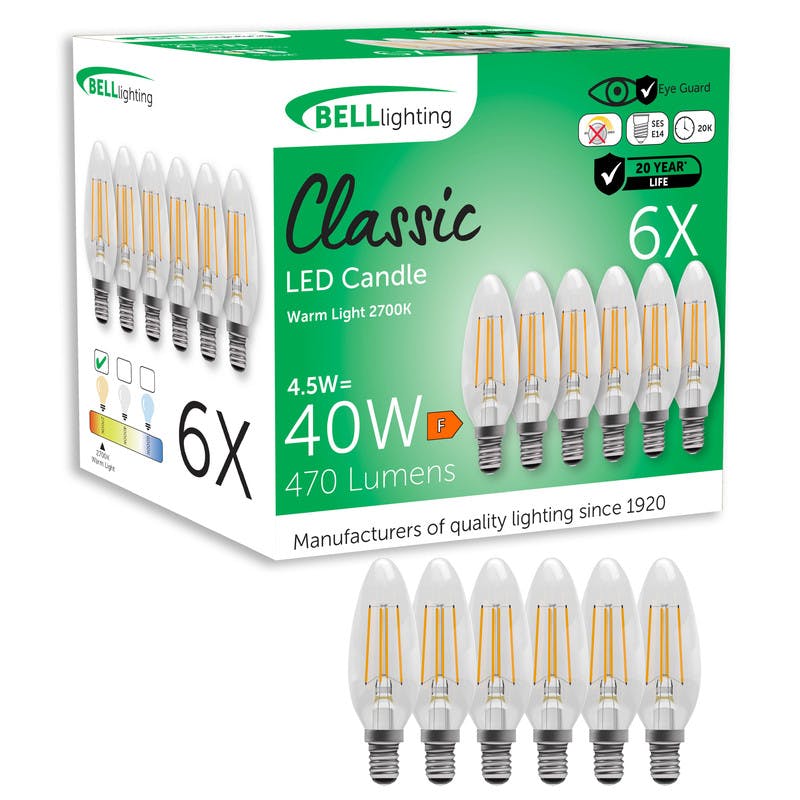 Rackhams Light E14 Led Filament Candle 4.5W Energy Saving Bulbs - Pack Of 6