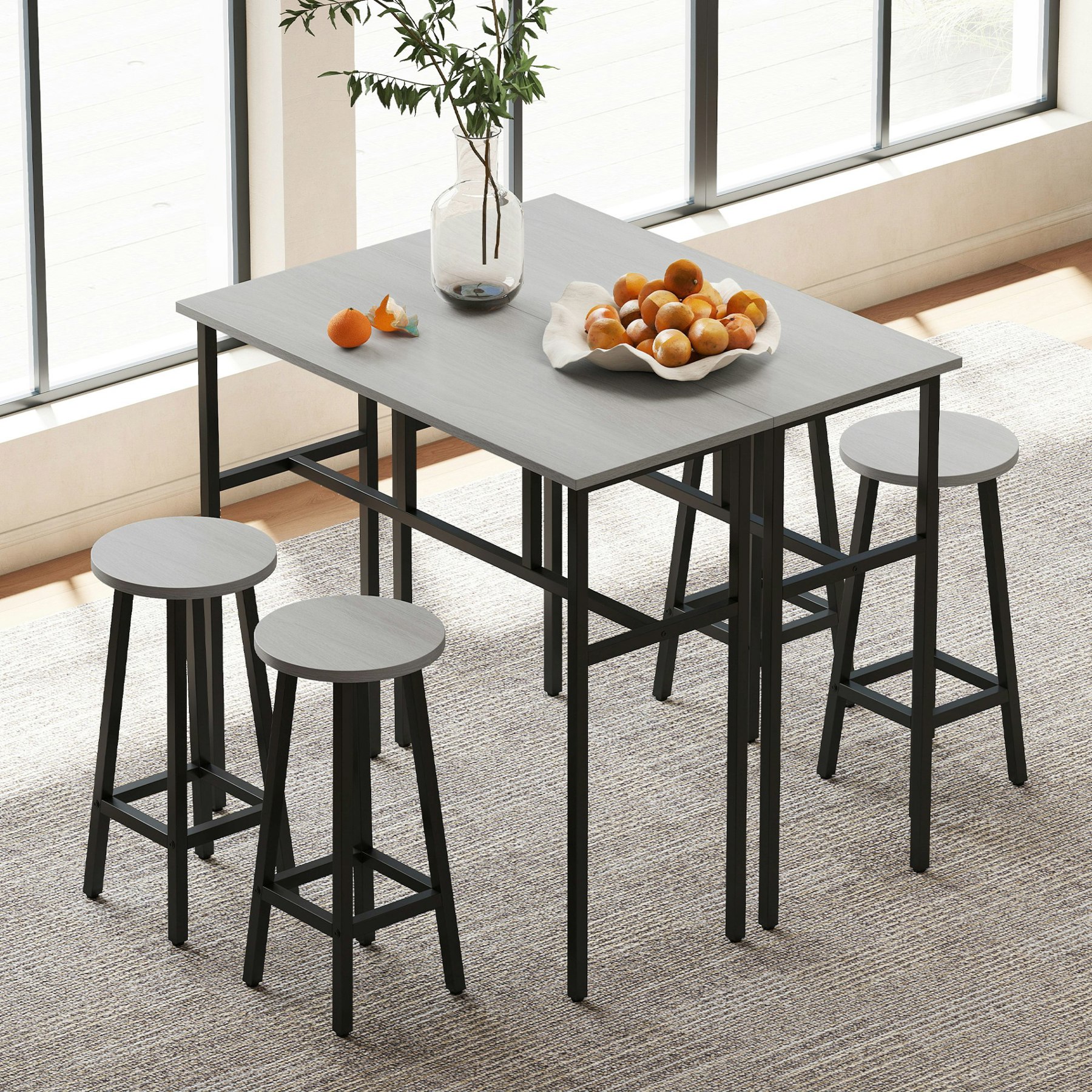 Homcom Grey 6-Piece Industrial Bar Table Set, 2 Kitchen Tables With 4 Stools,