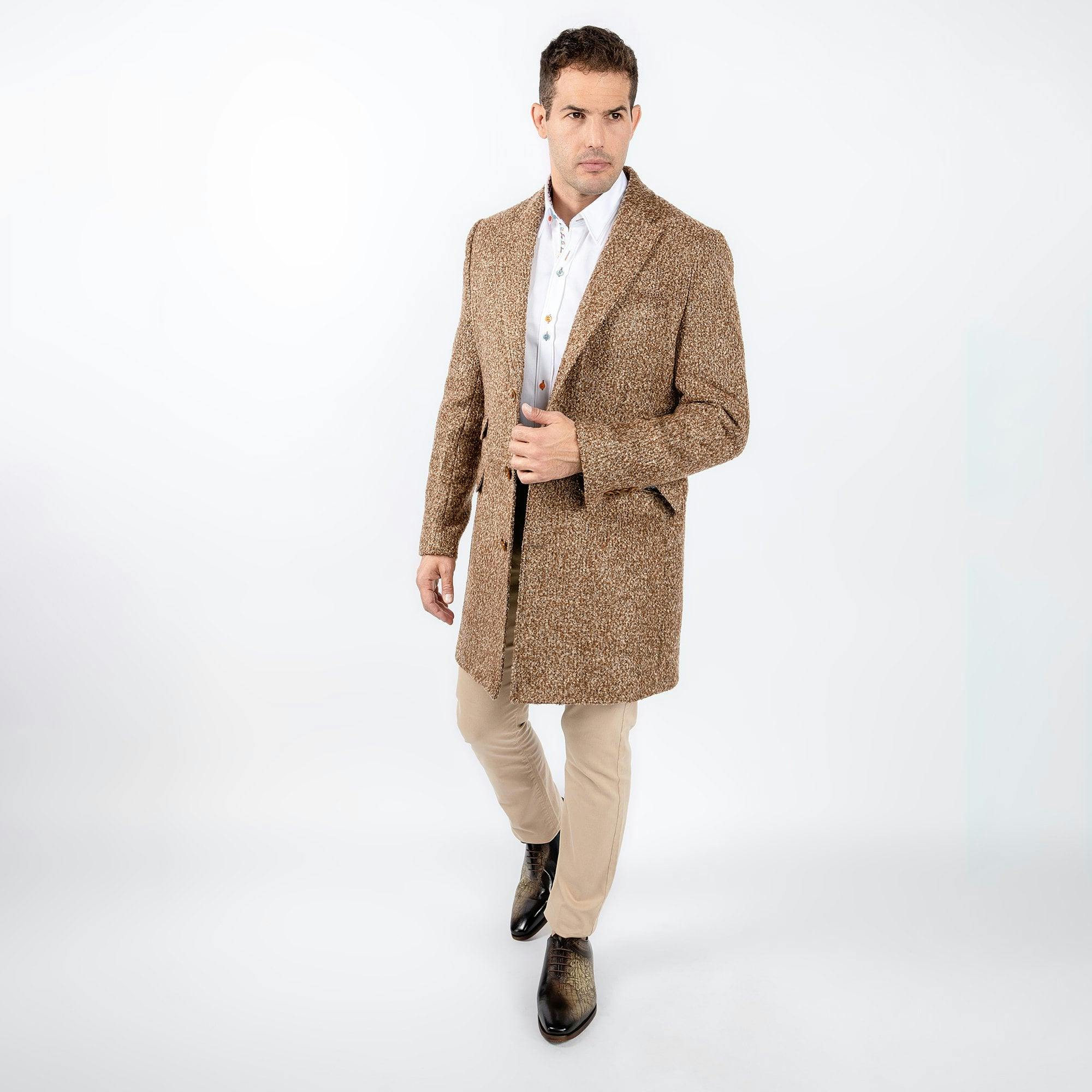 Claudio Lugli Brown Boucle Long Coat - 48 Uk/ 58 Eu