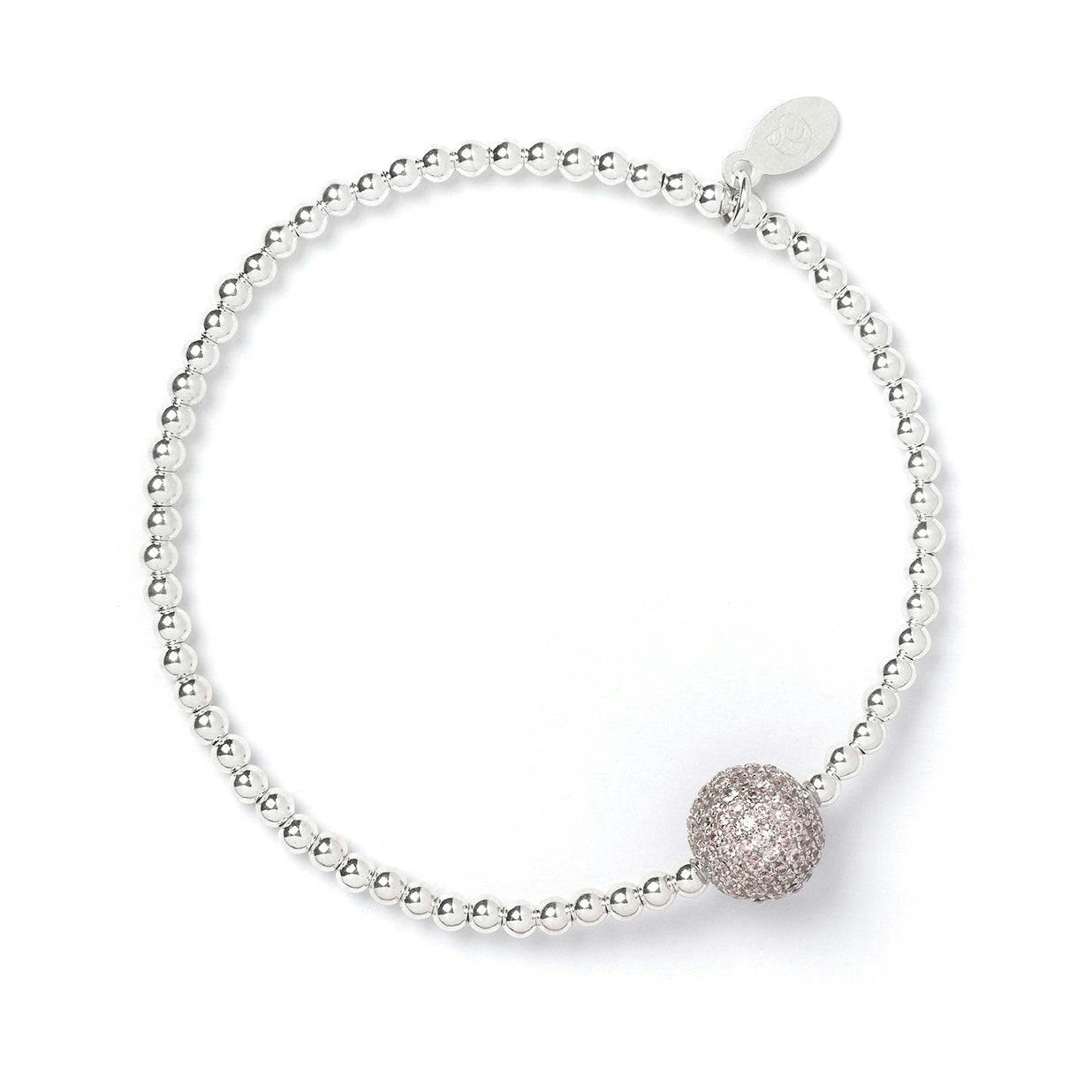 Mylee London Pink/Silver Crystal Bead On Sterling Ball Bead Bracelet - No - Child