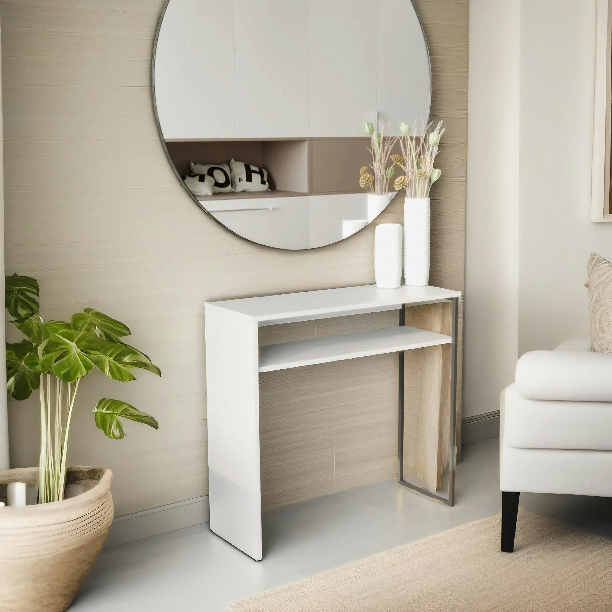 Rackhams White 2 Tier Hallway Console Table With Steel Frame