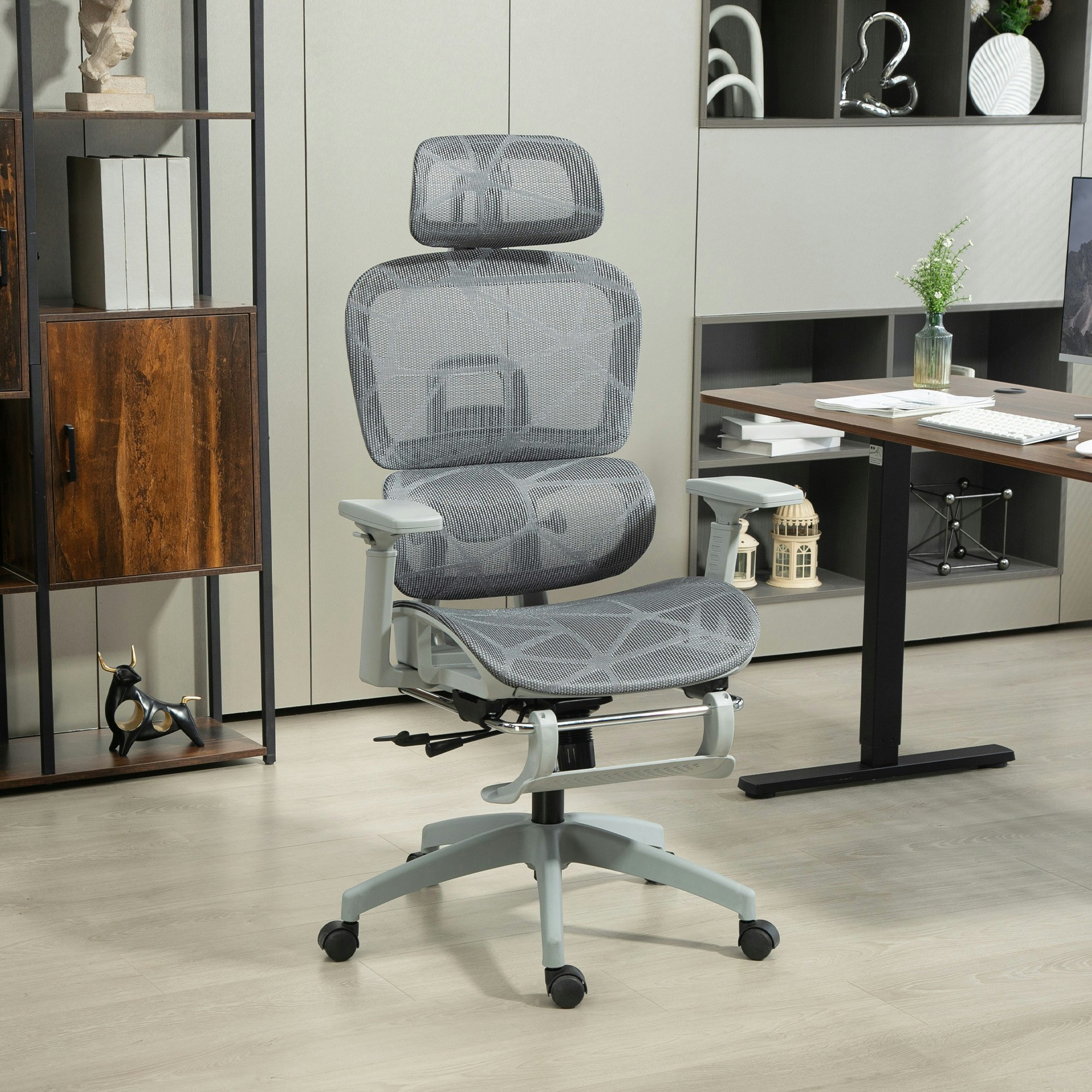 Rackhams Grey Ergonomic Office Chair Swivel Computer Chair With 3D Armrest