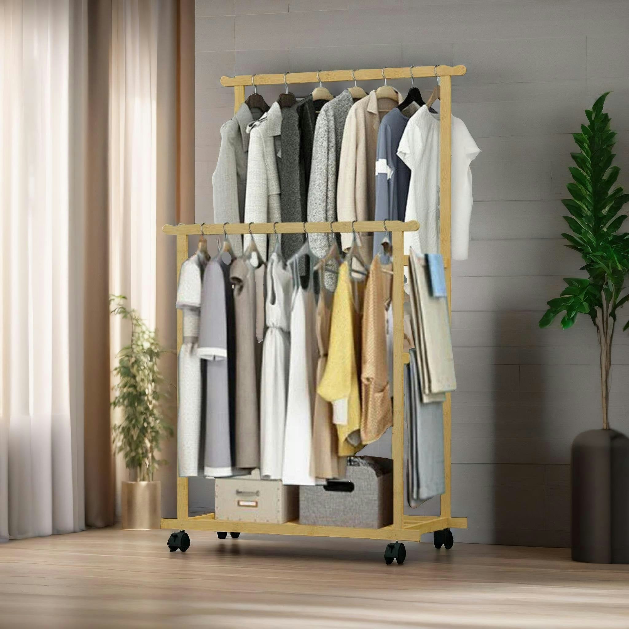 Bmbo Wooden 4-In-1 Open Wardrobe With Hanging Rails