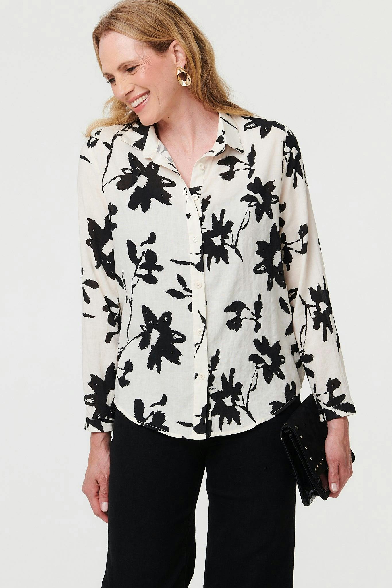 Izabel London Black Floral Relaxed Long Sleeve Shirt - 18