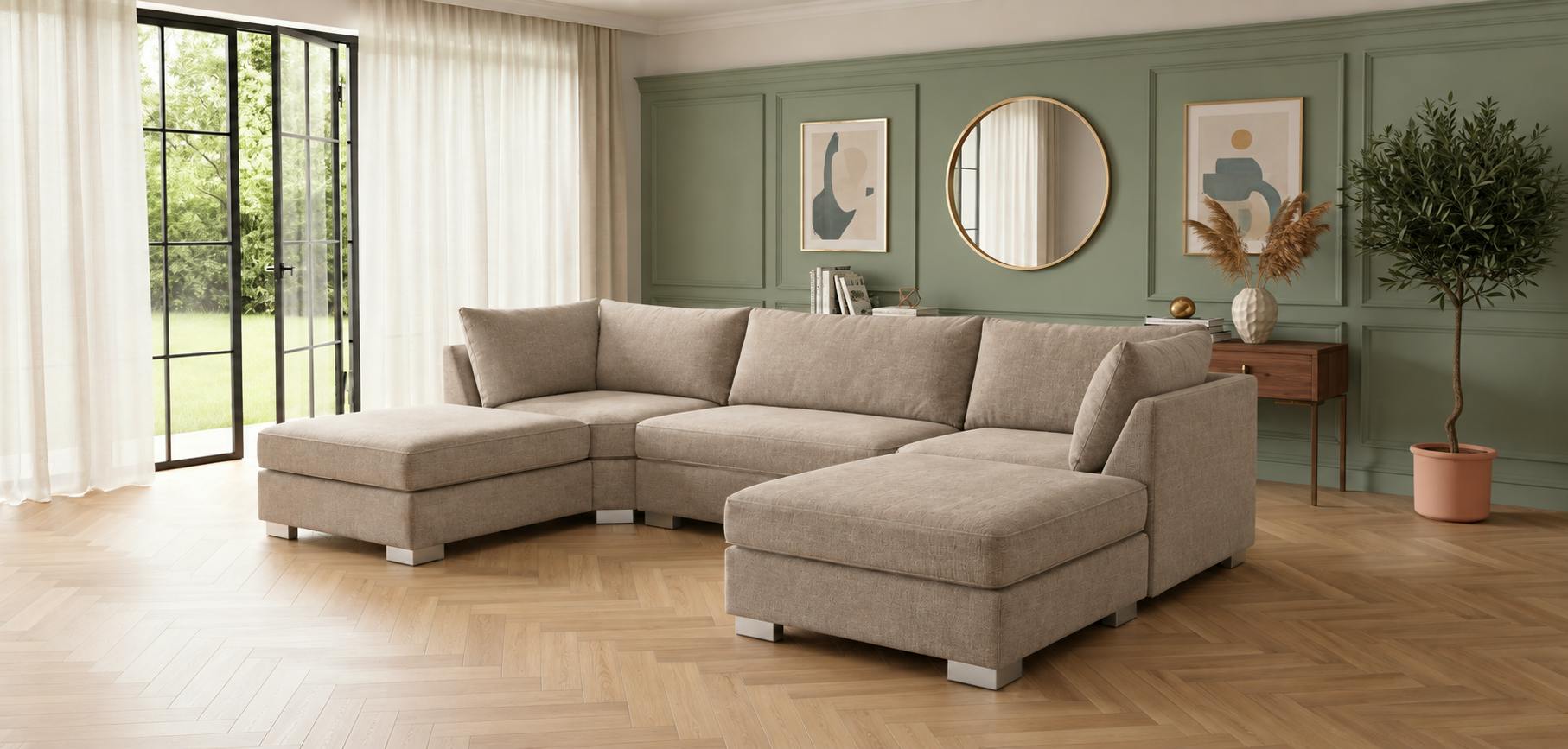 Outdoor Living Beige The Wentworth U-Shaped Modular Corner Sofa With Deep Seat