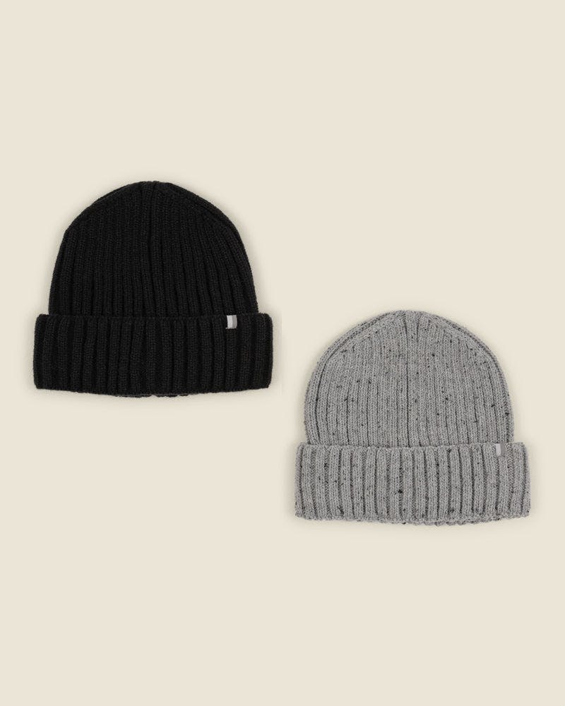 Larsson & Co Grey/Black Akaa - 2 Pack Knitted Beanie Hat - One Size