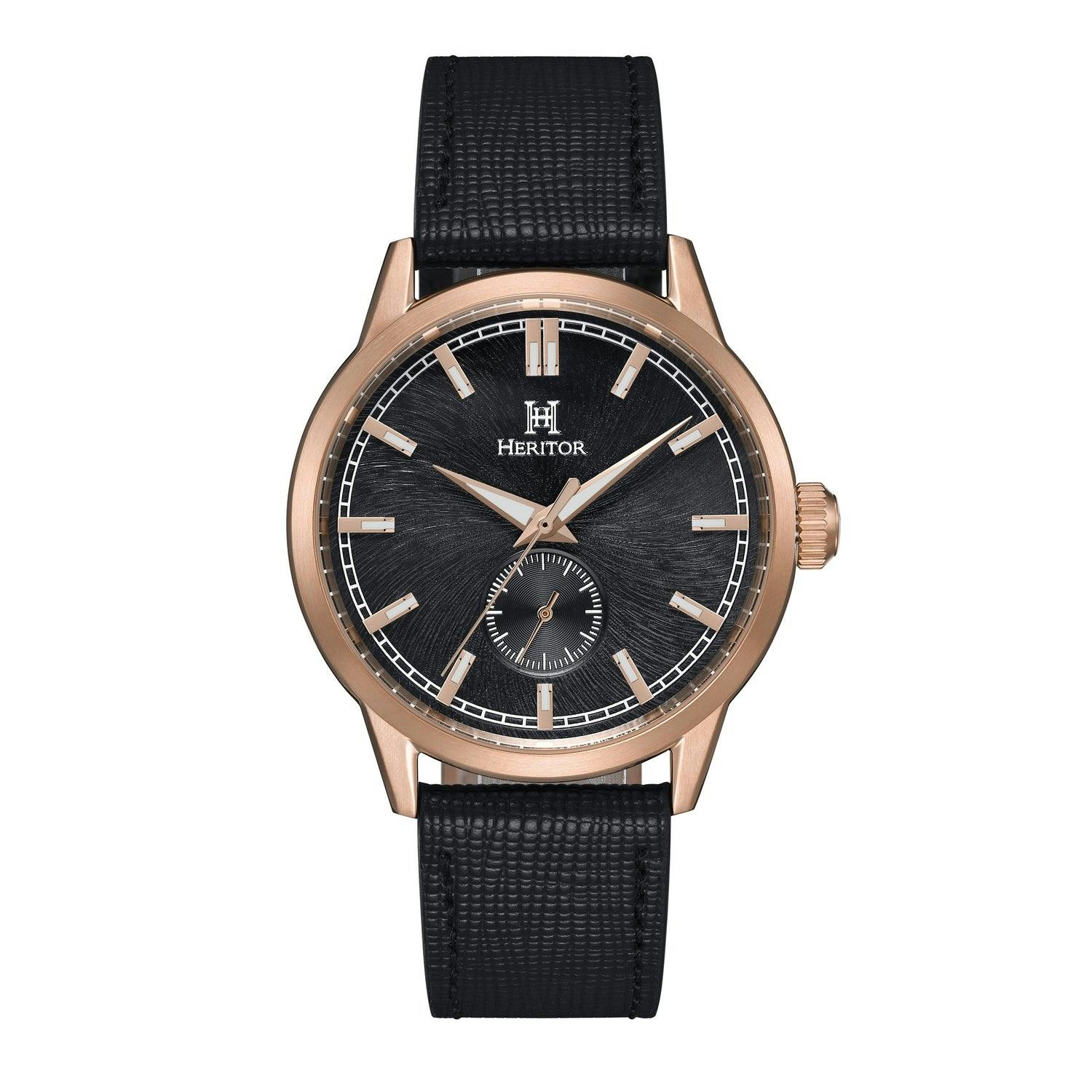 Heritor Automatic Men's Gold/Black Argento Leather-Band Watch - Rose