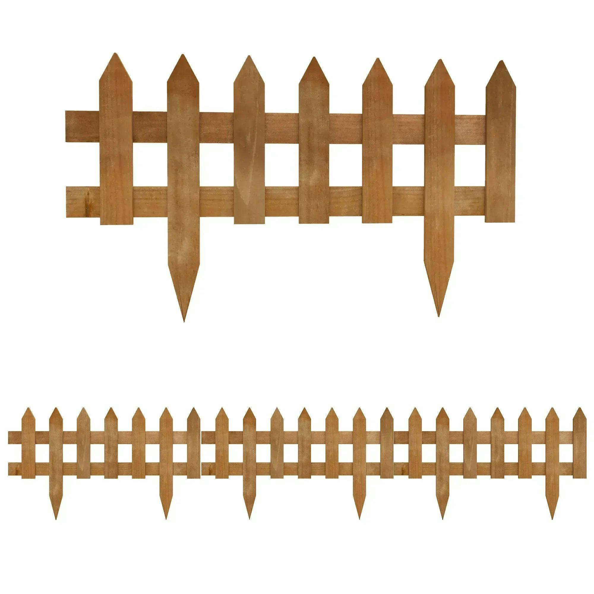 Outsunny Pack Of 12 Wooden Border Fences - Brown - Image 6