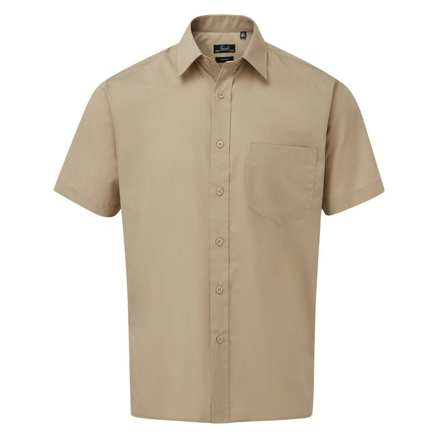 Premier (18In, Khaki) Mens Short Sleeve Poplin Shirt - Image 3