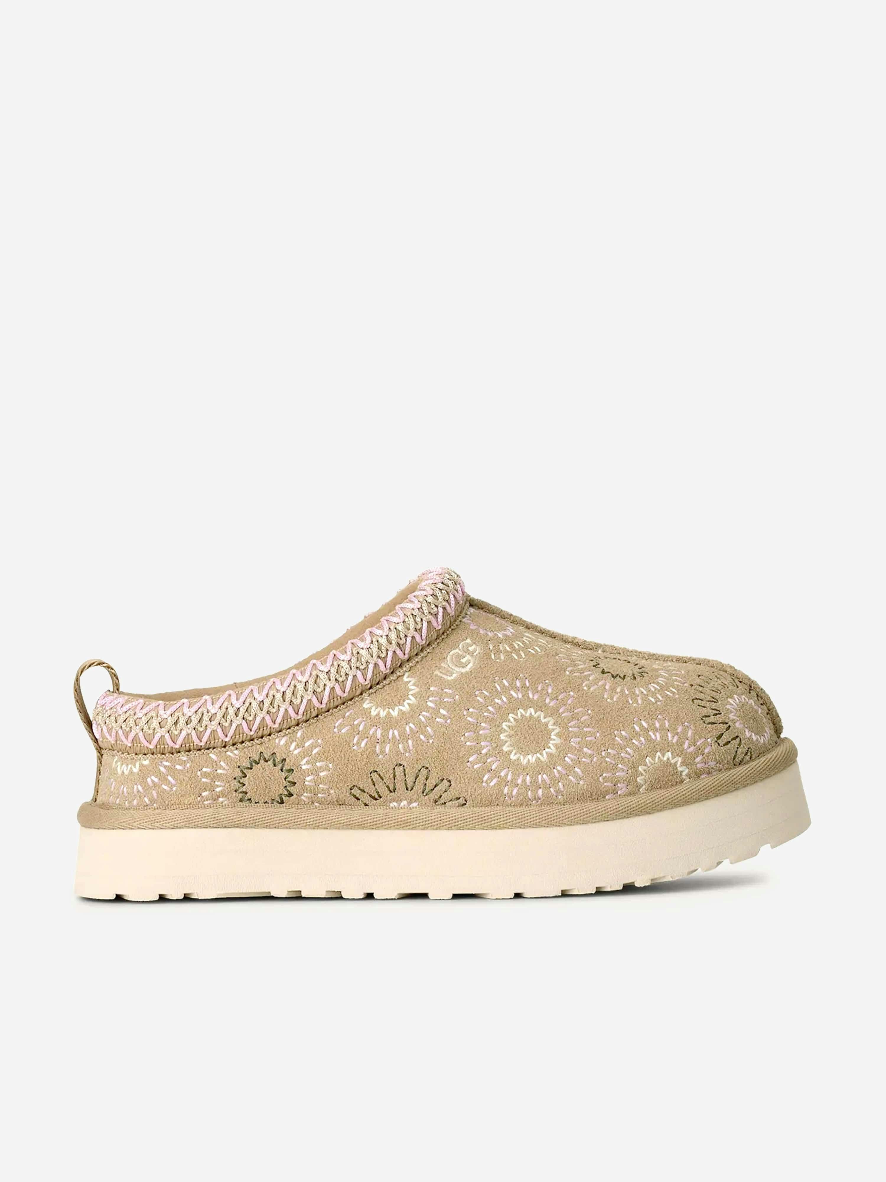 Ugg Beige Kids Tazz Sun Stitch Slippers In - Us 3 Eu 35 Uk 2