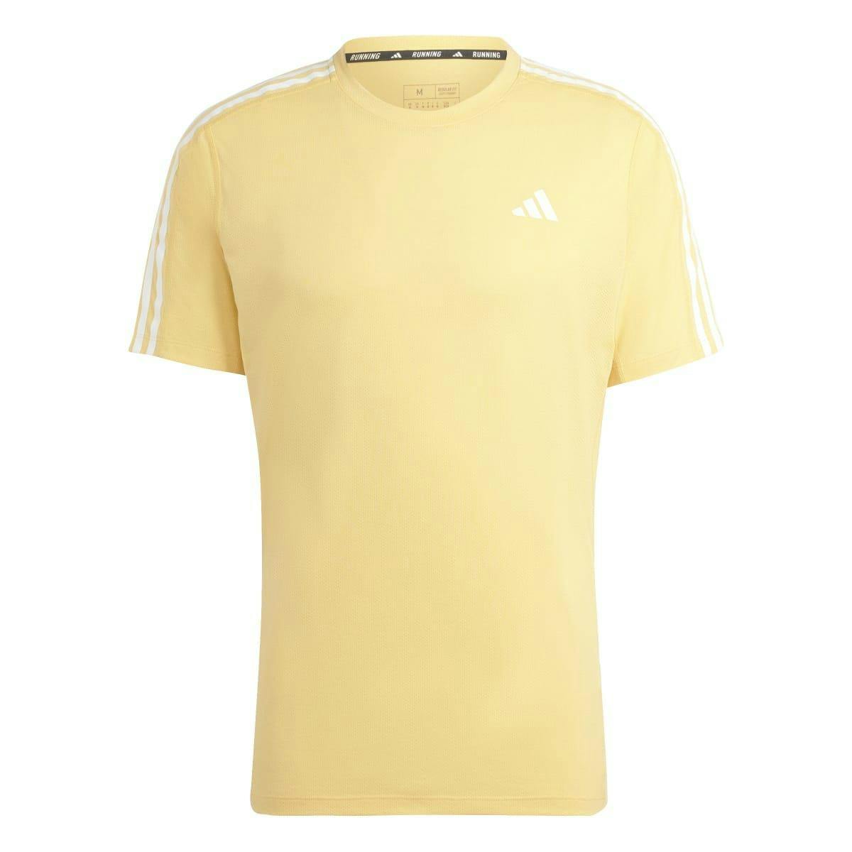 Adidas Men's Own The Run Stripe T-Shirt - Semi Spark - S - Semi Spark - 76% Recycled Polyester/12% Cotton/12% Viscose