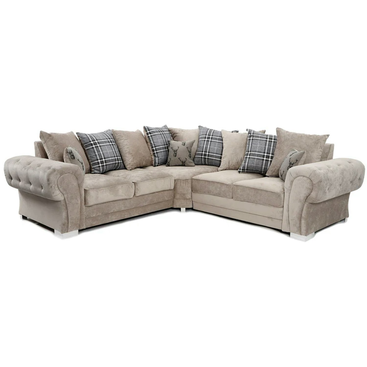 Furnishings For Less Black/Grey Milan Chesterfield Fabric 5 Seater Corner Sofa - Scatter Back - Mink