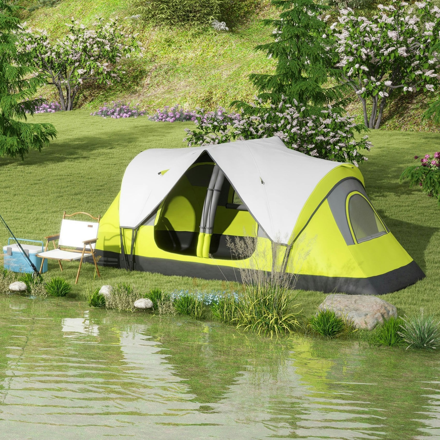 Outsunny Yellow 2 Room Camping Tent With Waterproof Rainfly & Screen Panels