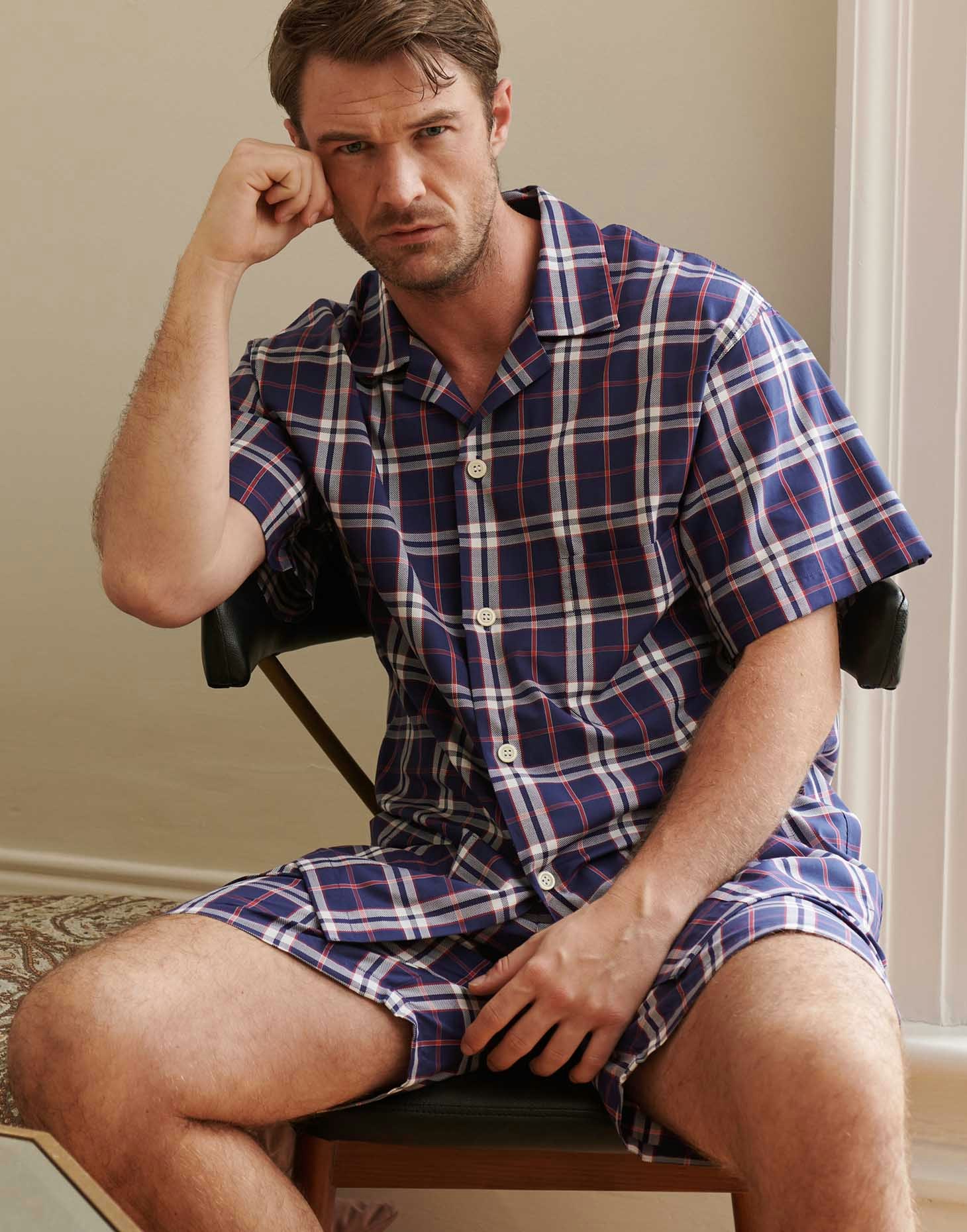 British Boxers Men's Red/Blue Crisp Cotton Short Pyjama Set – Chester & Check - Medium