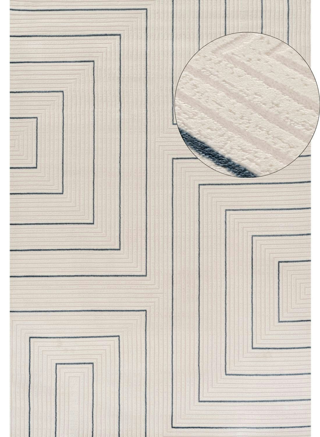 Rackhams Cream/Blue Carmel - Geometric Rug | 6040 - 200X290 Cm