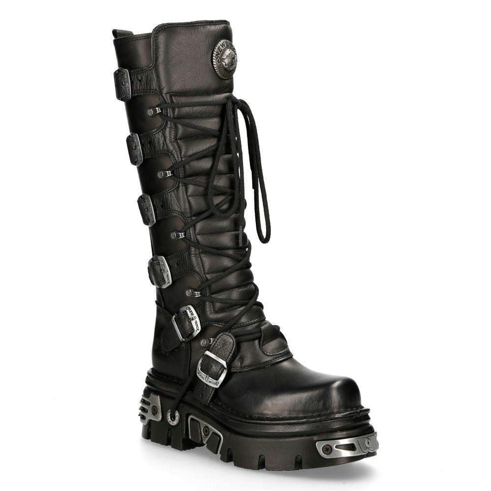 New Rock Black Knee High Leather Gothic Boots-272-S1 - Uk 6 | Eu 39 | Us 8.5