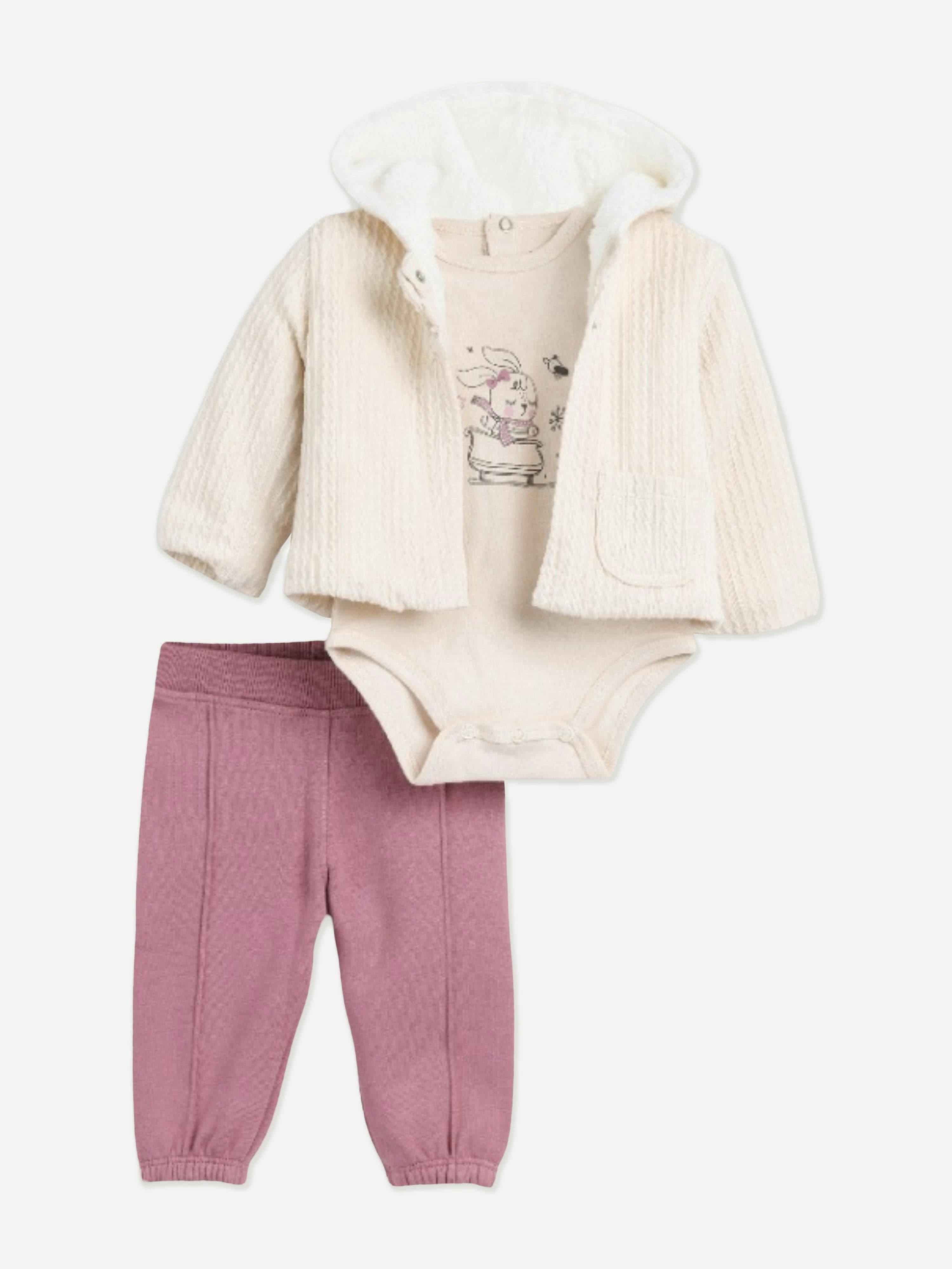 Mininio Women's Pink Baby Girls 3 Piece Outfit Set In - 18 - 24 Mths