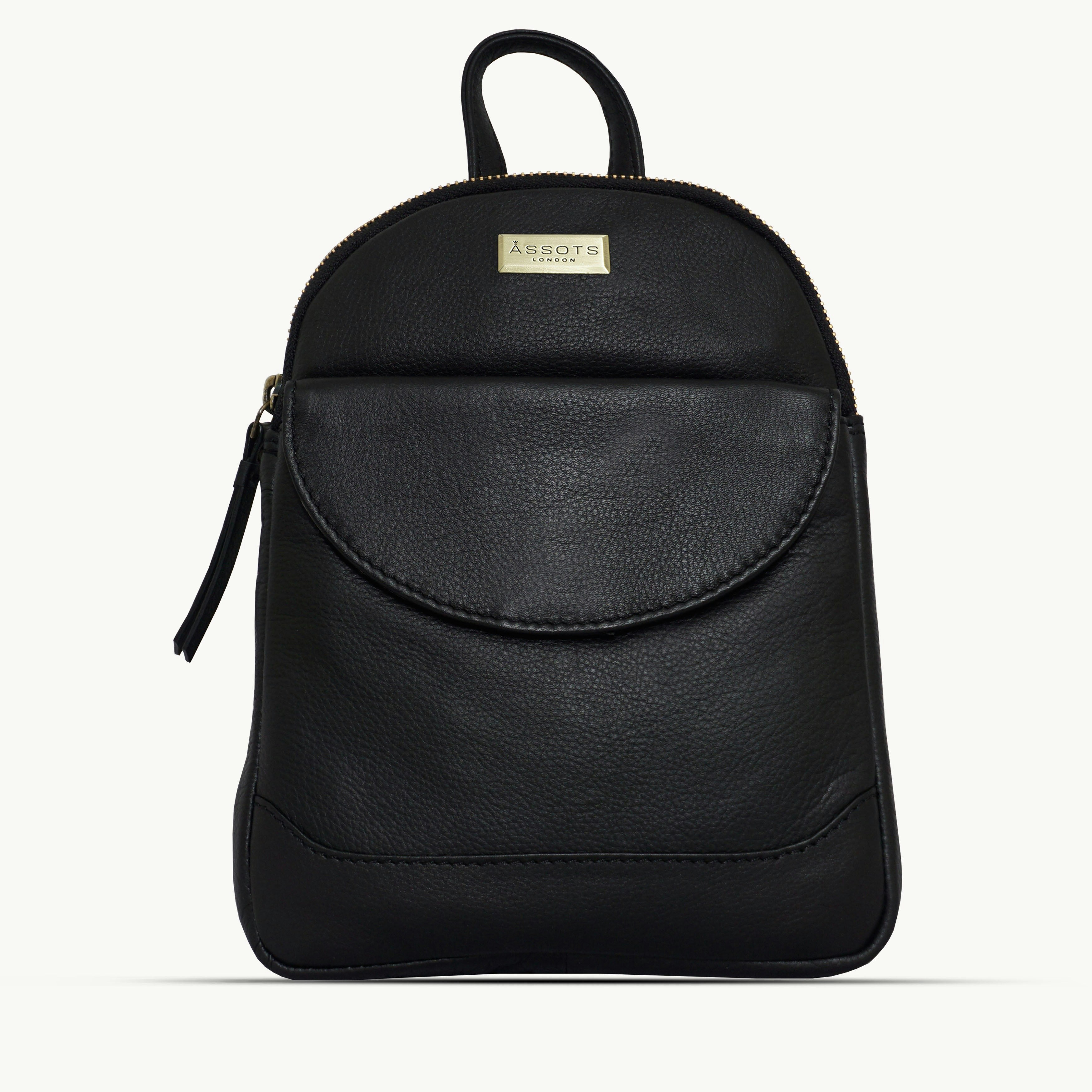 Assots London Black/Grain 'George' Mini Pebble Leather Backpack Small