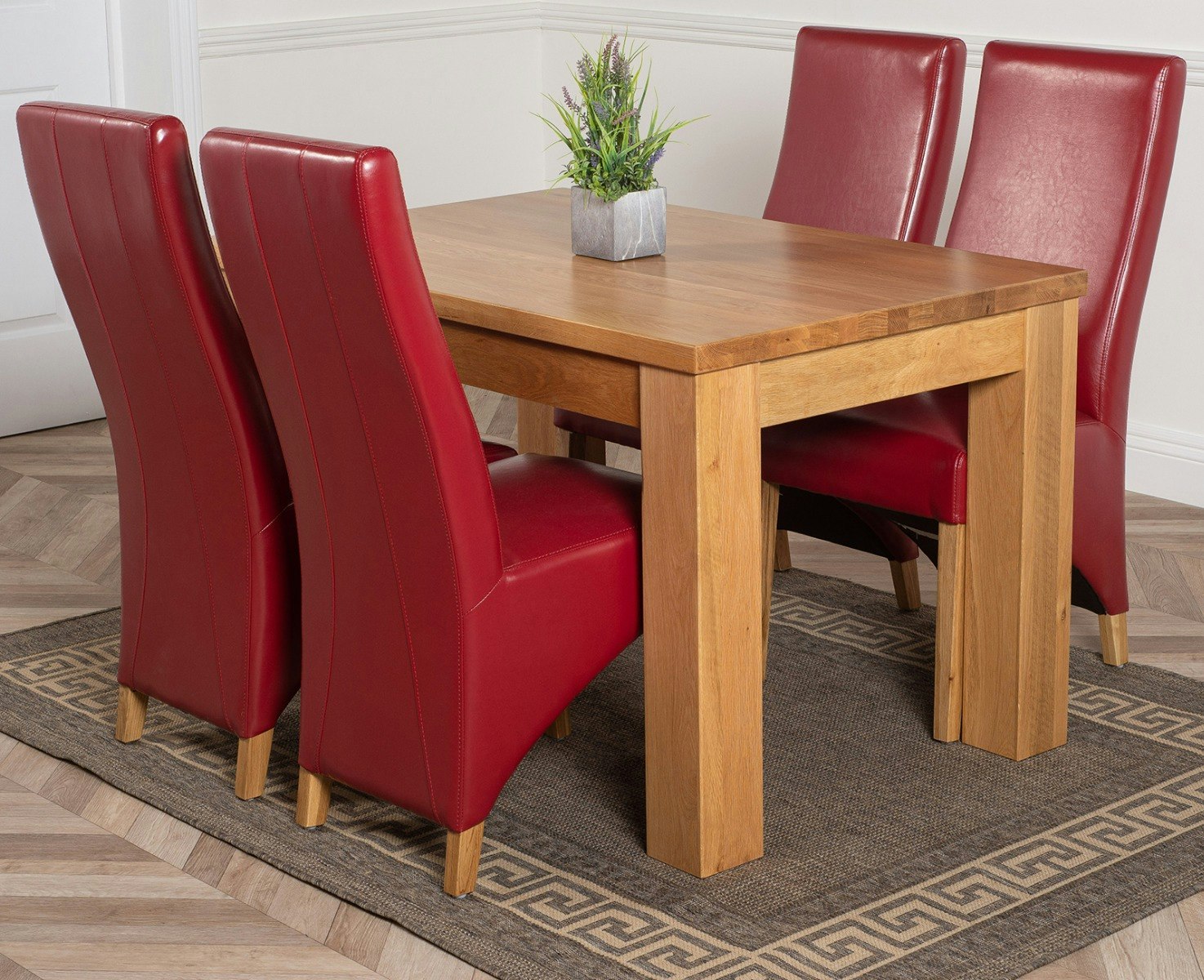 Rackhams Burgundy Dakota Small Oak Dining Table With Lola Leather Chairs - 4 Chairs