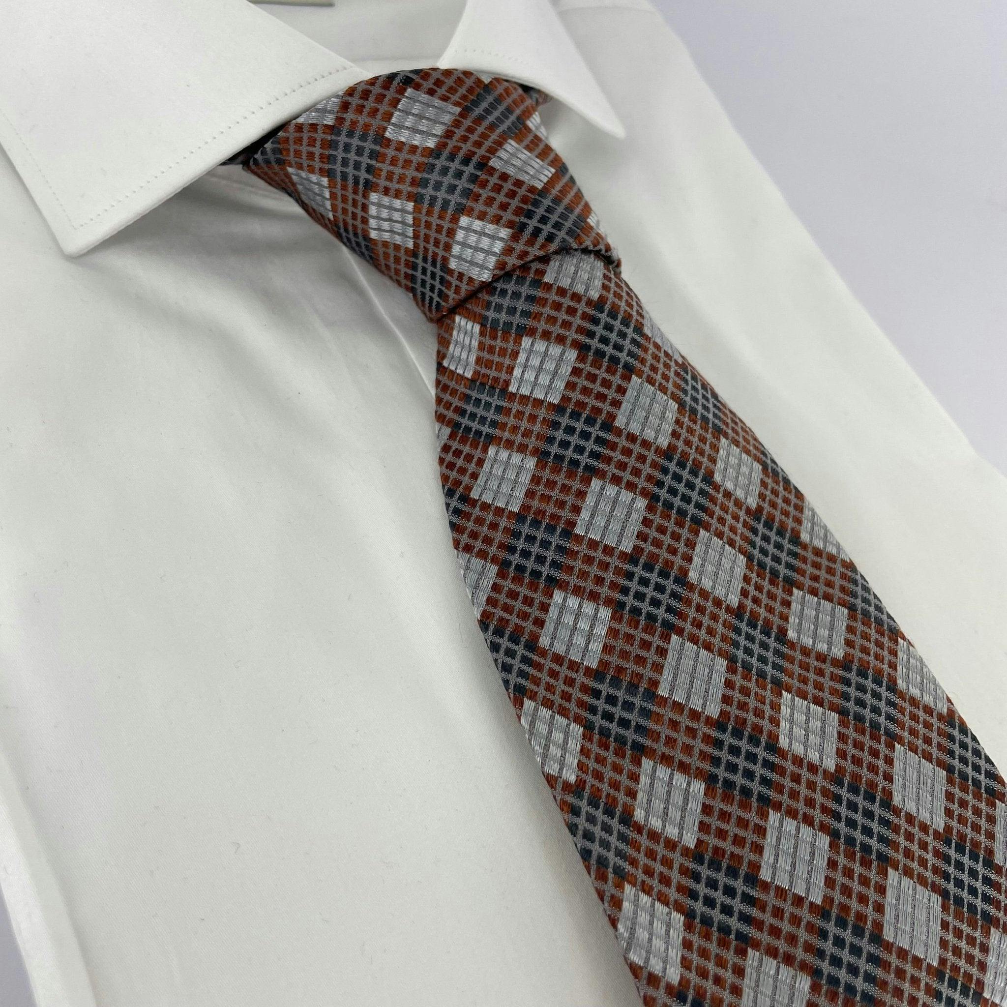 Claudio Lugli Brown Silk Check Neck-Tie