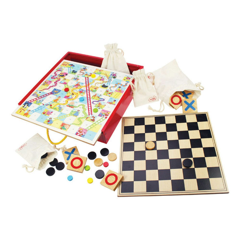 Bigjigs Toys Wooden Games Compendium - Collection Of 4 Classic Wooden Games