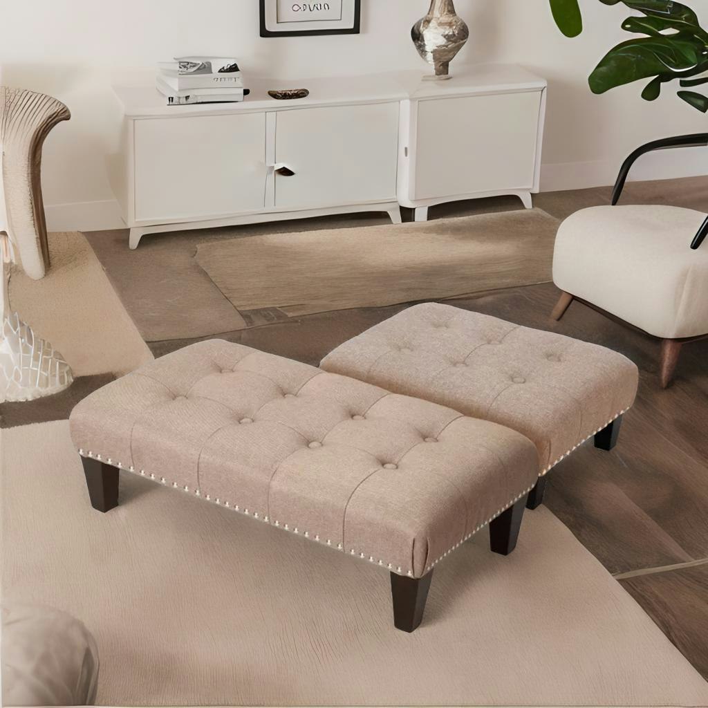 Rackhams Beige Fabric Ottoman Footrest Stool Chair