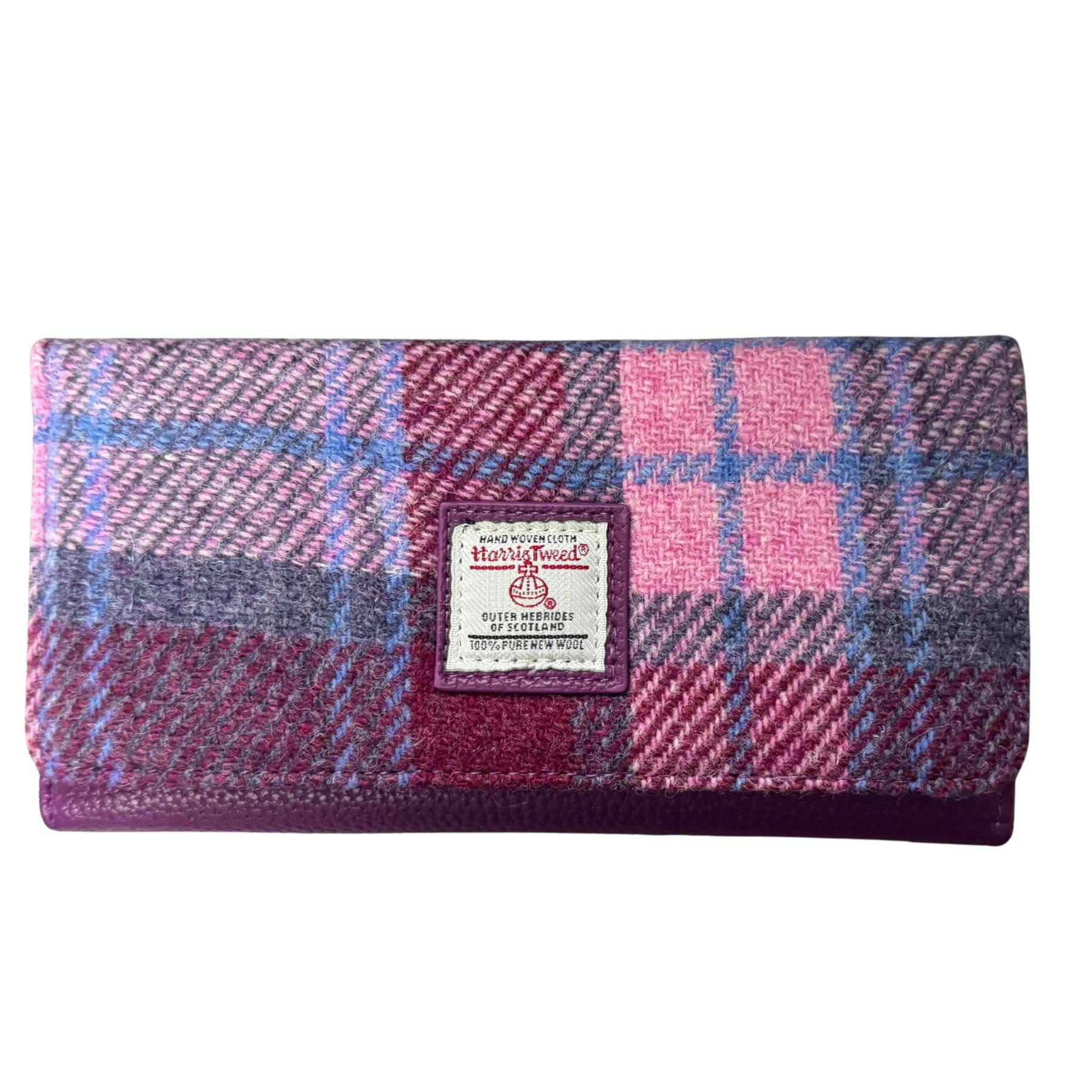 Love Emvy Gold Large Tartan Purse Made With Genuine Harris Tweed - Fuschia