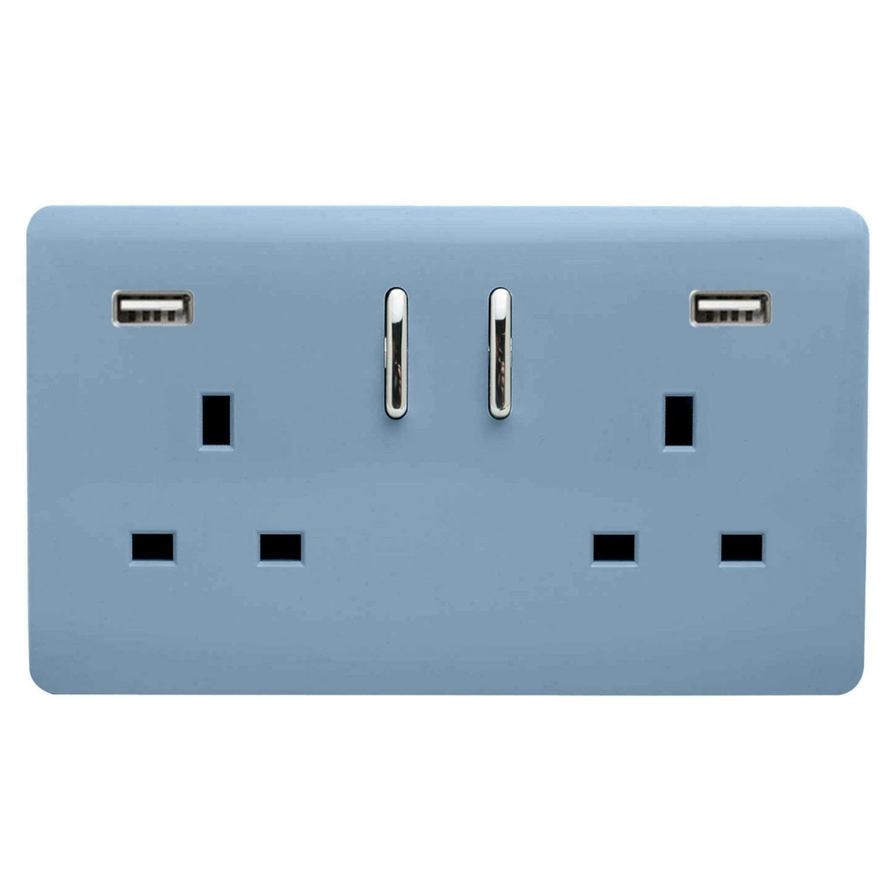 Trendi Switch Sky Blue 2 Gang Usb 3100Ma Plug Socket In