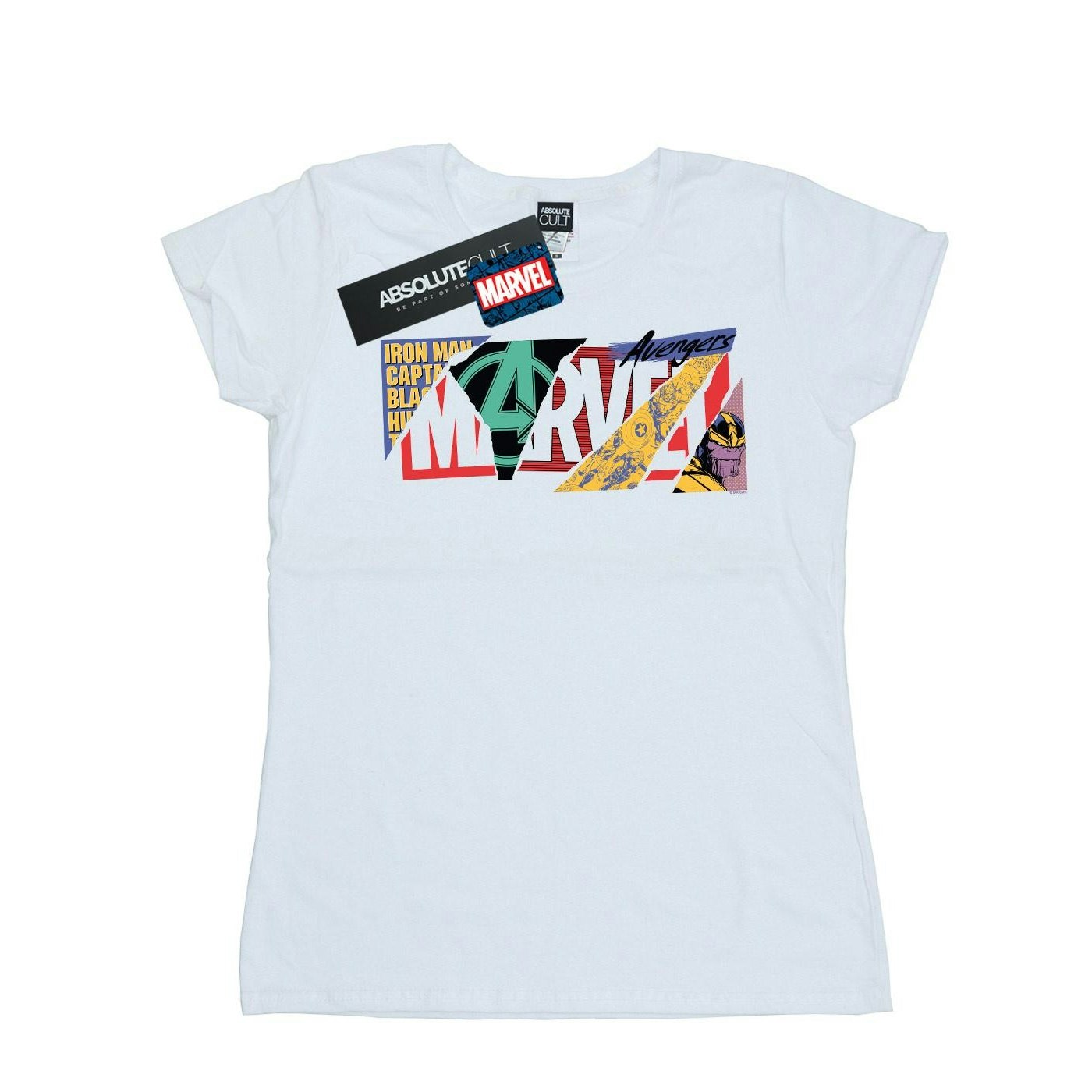 Marvel Women's White / Collage Logo Cotton T-Shirt - Large
