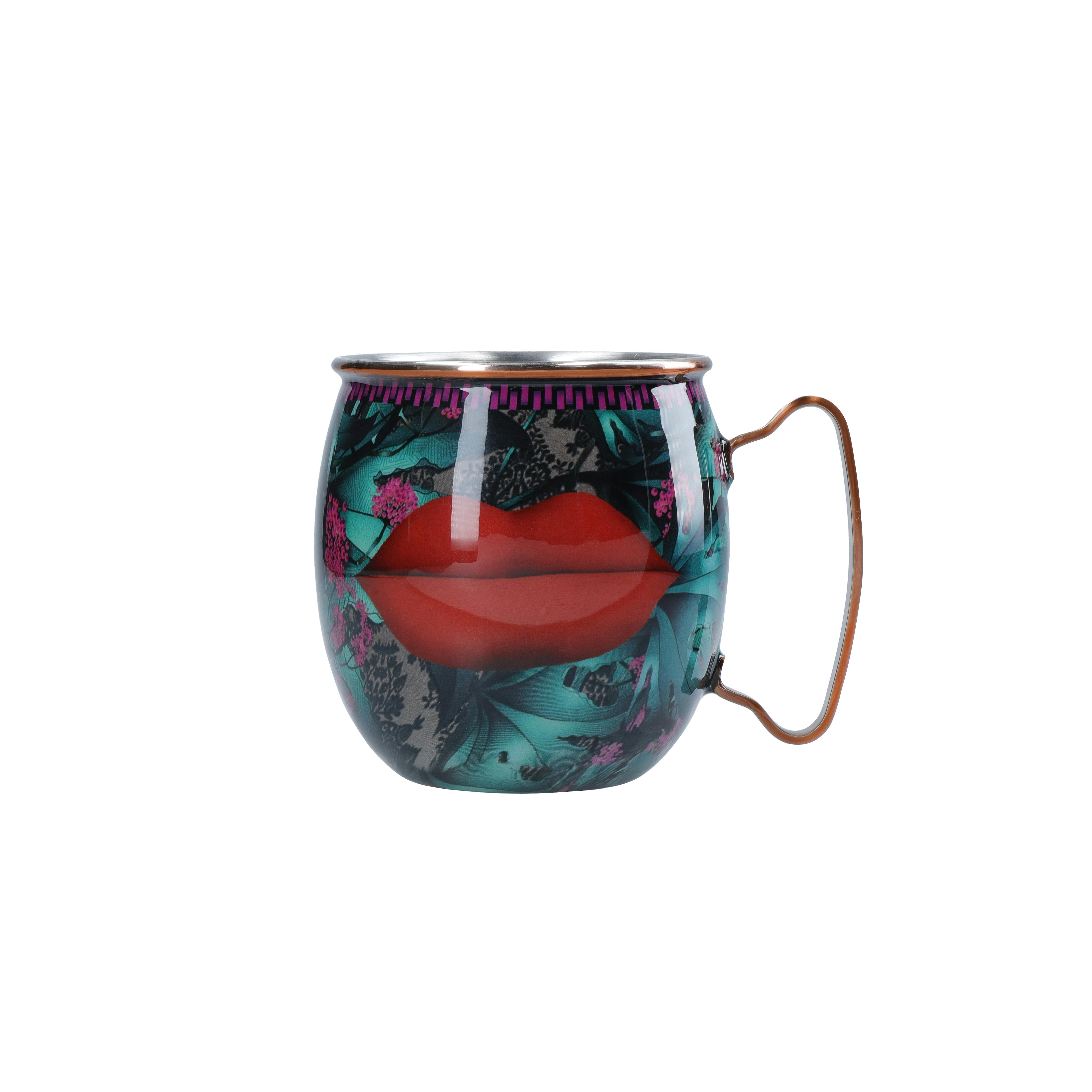 Rackhams Gold X Sarah Arnett Stainless Steel Moscow Mule Mug, 450Ml, Lip Print - Multicolour - Metal - Mug