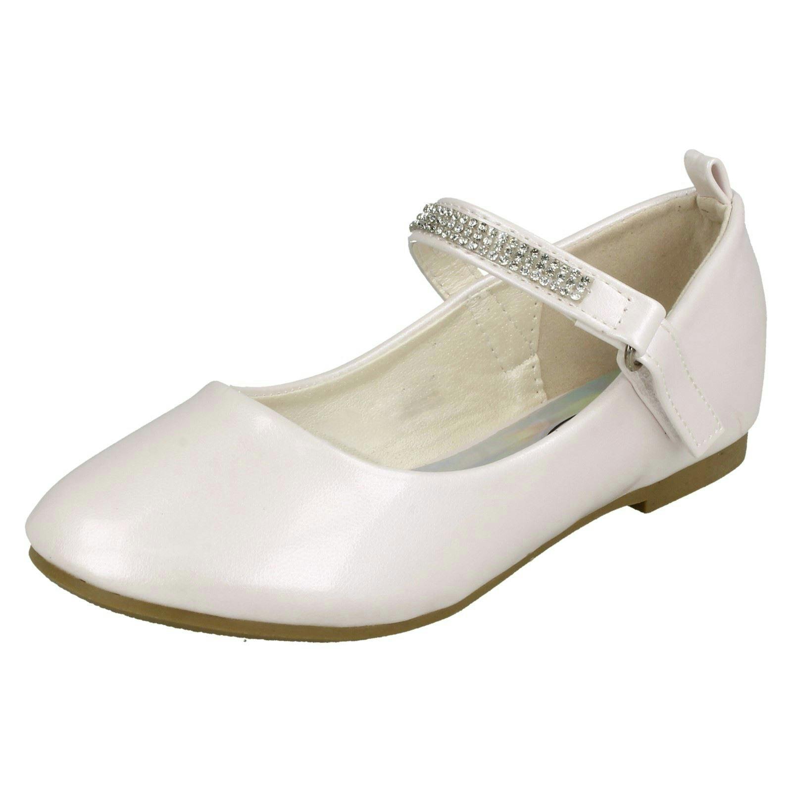 Spot On Girls White Diamante Bar Strap Ballerinas H2485 - Uk 12 Child