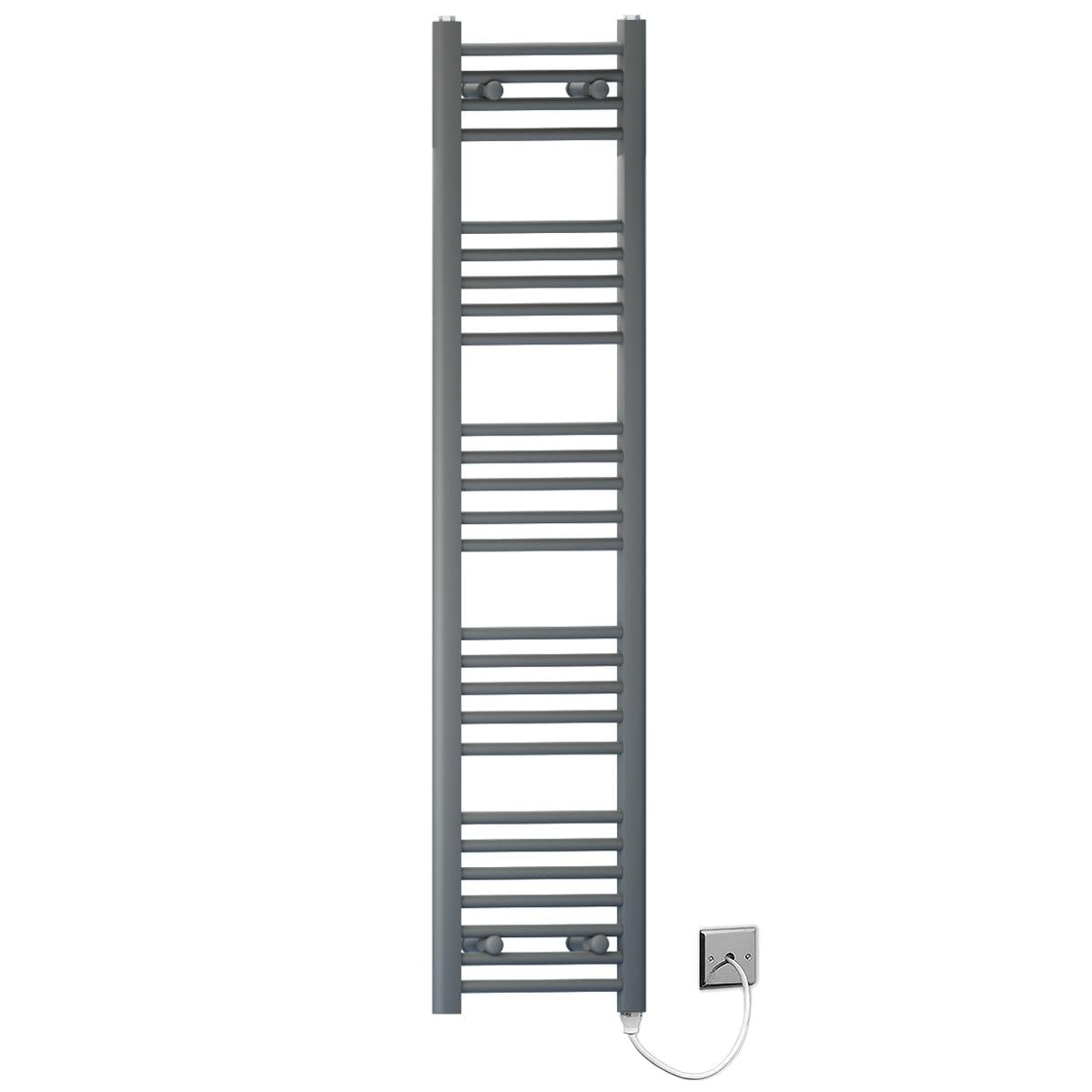 Myhomeware Anthracite/Grey 300Mm X 1400Mm Flat Electric Pre-Filled Heated Towel Rail Radiator For Bathroom Designer Standard Element