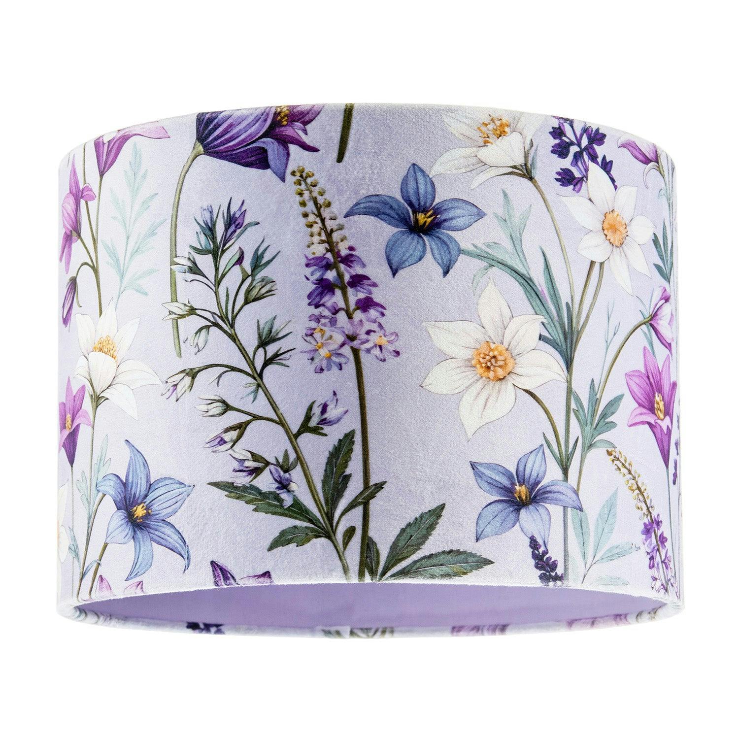 Happy Homewares Lavender/Blue/White Vivid And Chic Velvet Lamp Shade With And Flowers