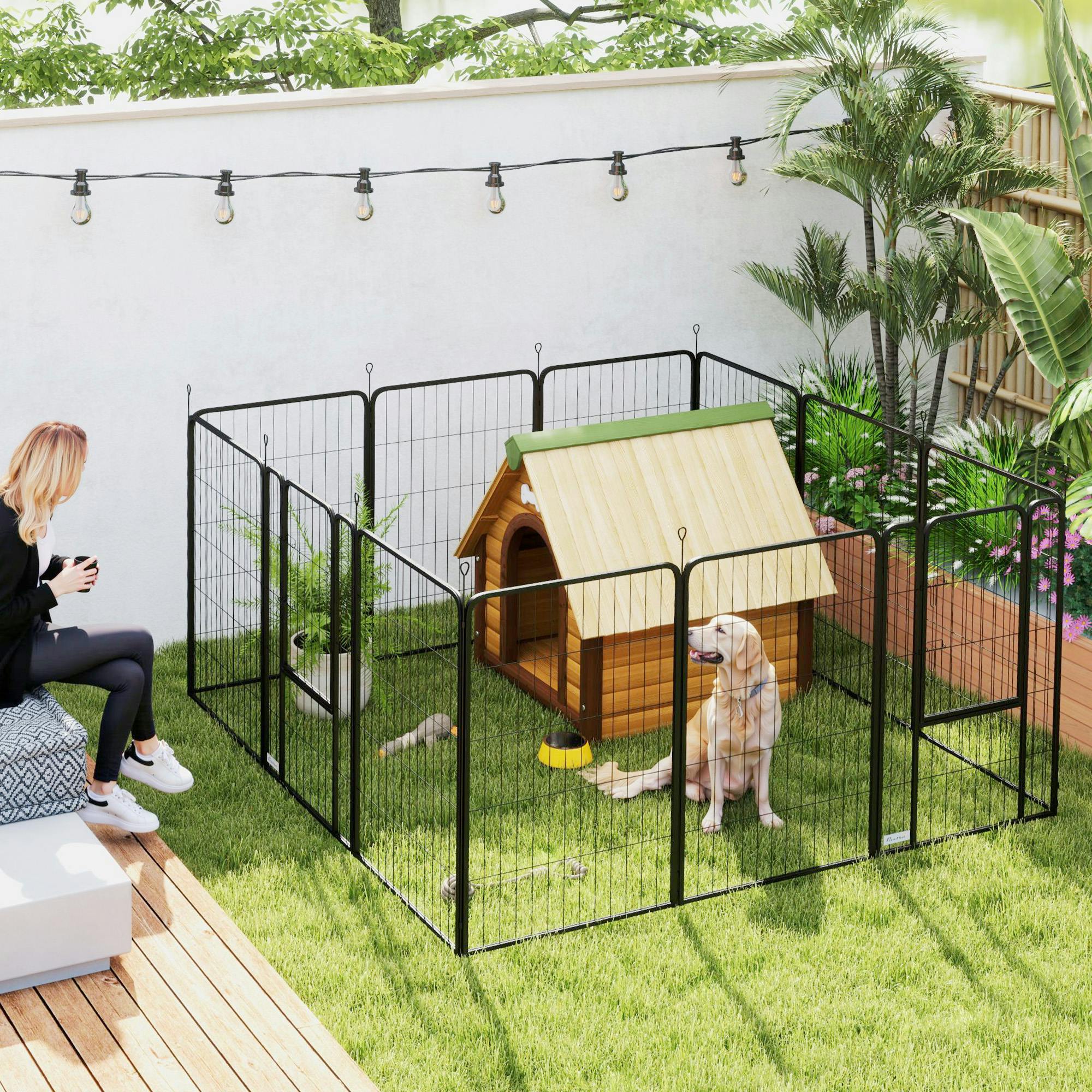 Pawhut Black Dog Pen, 12 Panels Puppy Pen For Large Dogs, 100Cm High,