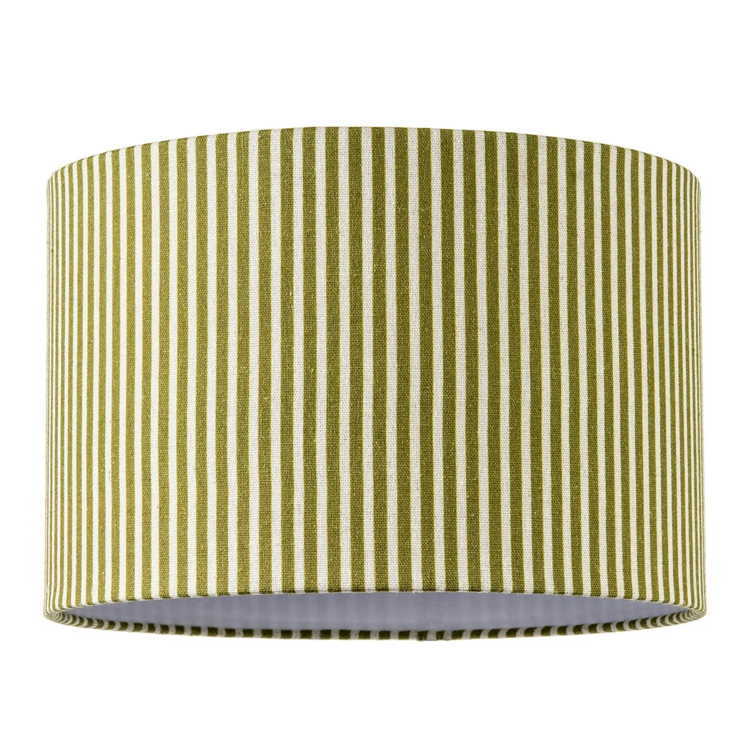 Happy Homewares Green Olive Thin Striped Linen Fabric Lamp Shade With Inner Lining