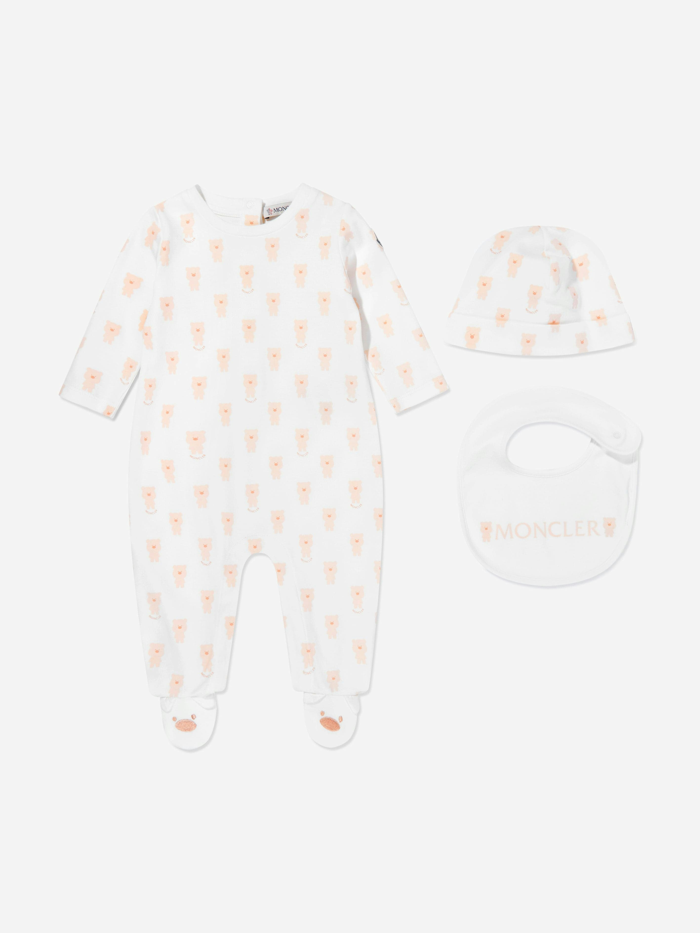 Moncler Enfant White Baby Cotton Babygrow Set In - 3 - 6 Mths