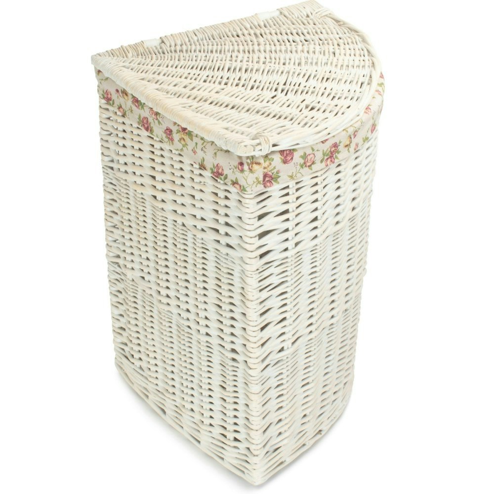 Rackhams White Large Corner Wash Laundry Basket With A Garden Rose Lining