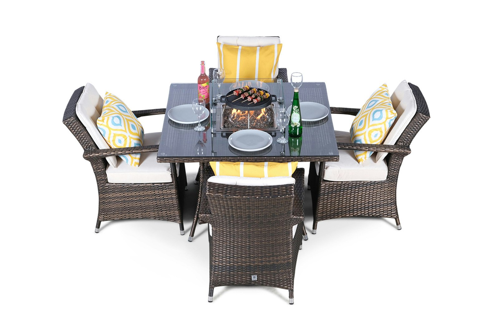 Rackhams Brown Arizona Fire Pit 4 Seater Square Rattan Dining Set - 1