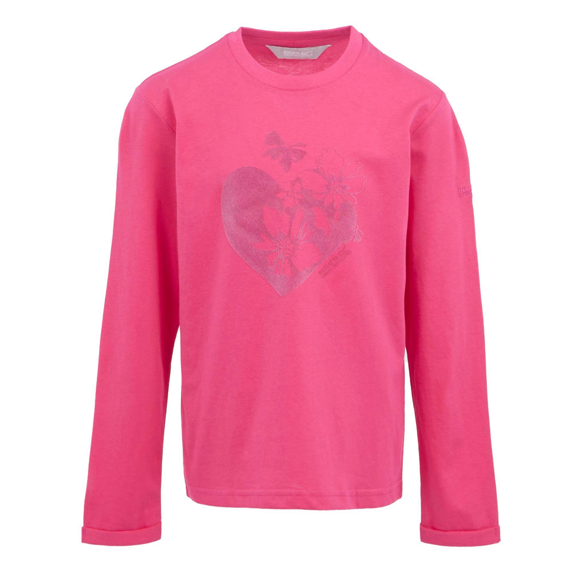 Regatta Pink Childrens/Kids Wenbie Iii Hearts & Flowers Long-Sleeved T-Shirt - Hot - 9-10 Years - Hot - 100% Cotton