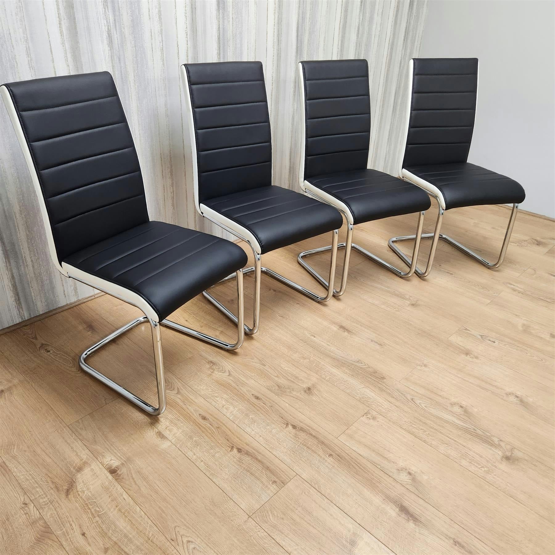 Denver Set of 4 Black Leather Dining Chairs - Diamond Stitching - Cushioned Seat - Adjustable Feet - Image 6
