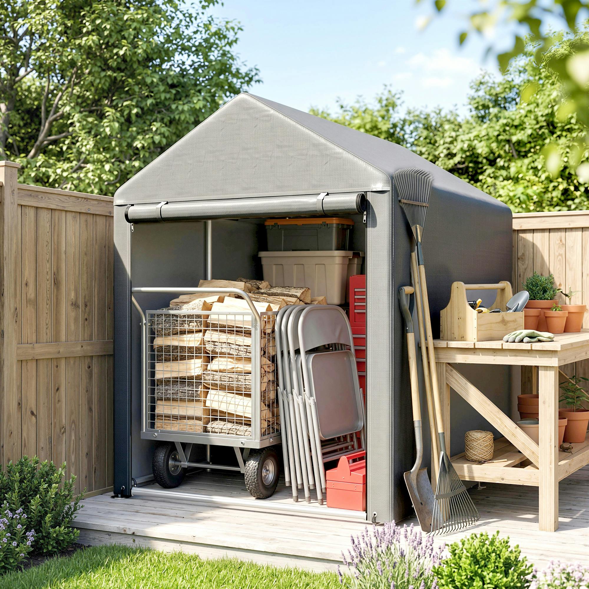 Rackhams 1.2 X 1.8M Portable Garden Shed For Motorbikes, Garden Tools, Bikes