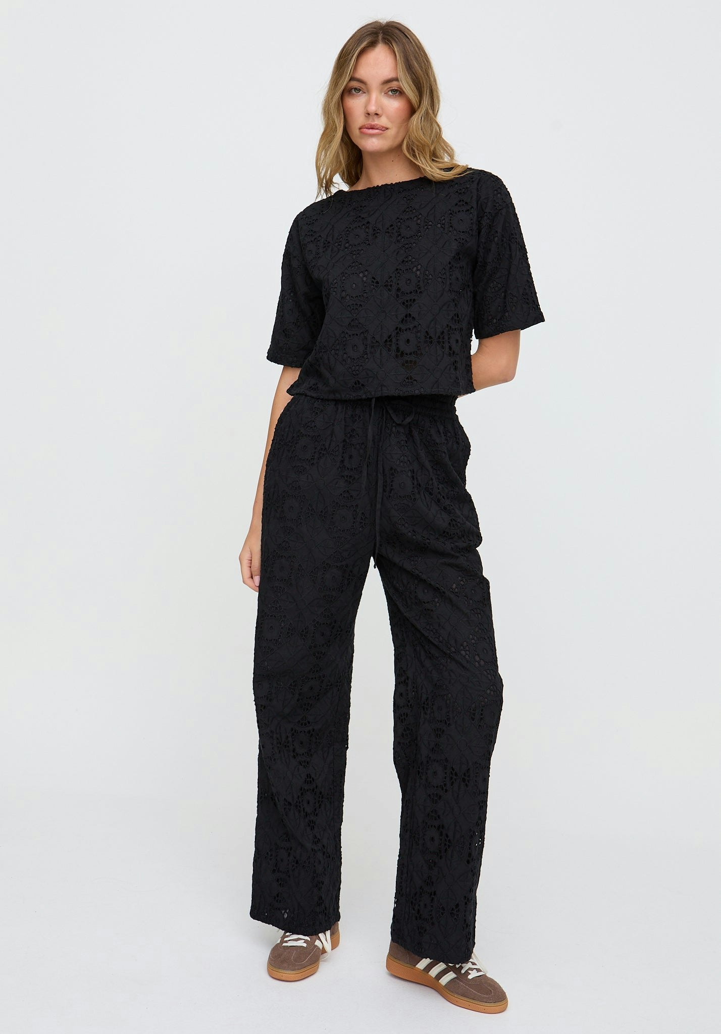 Raffya Black Opal Broderie Anglaise Wide Leg Trouser In - 10
