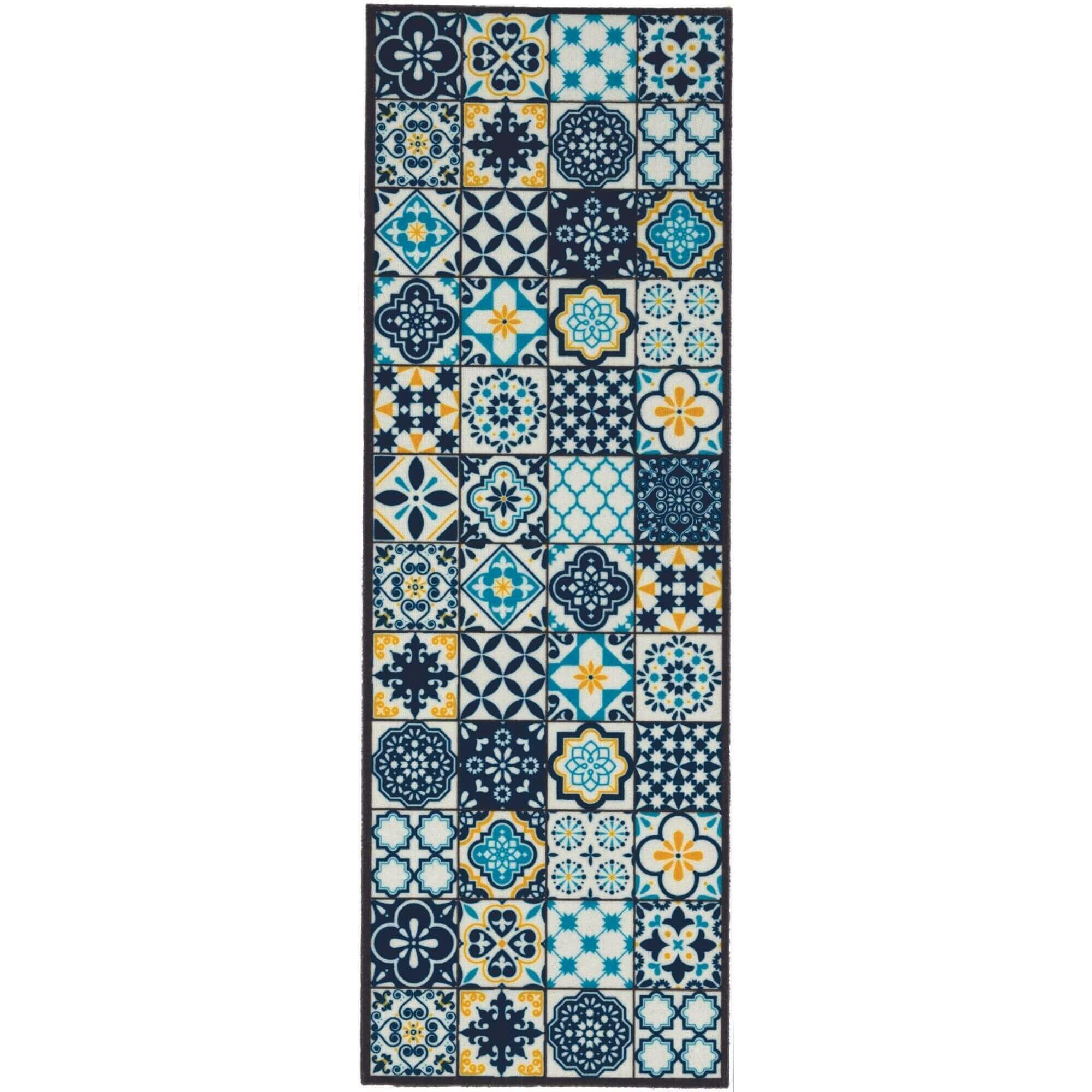 Rackhams Blue Recycled Patchwork Duck Egg Mat 50X150 Cm - Duck Egg
