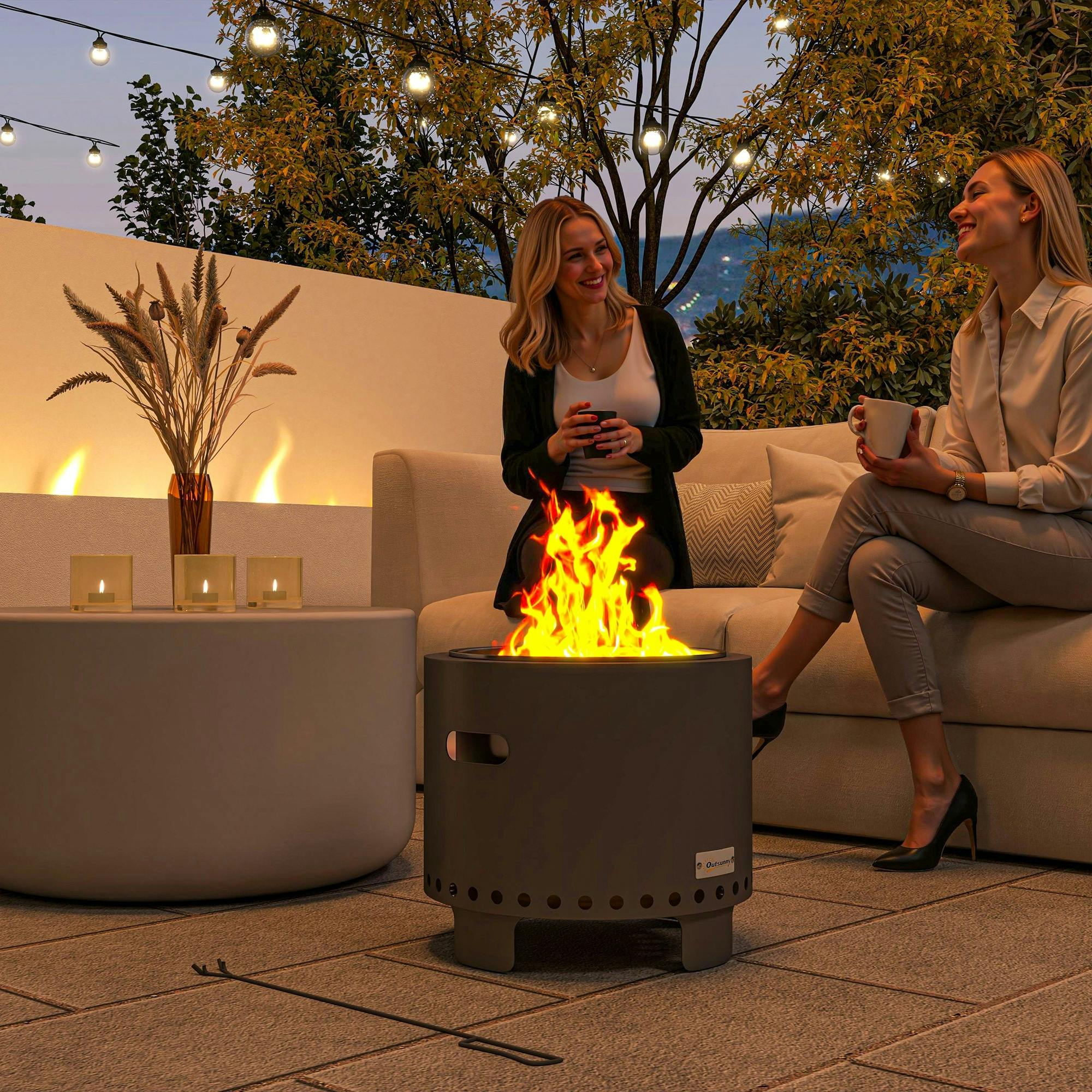 Rackhams Dark/Grey 45Cm Smokeless Wood Burning Firepit Metal Fire Pit,