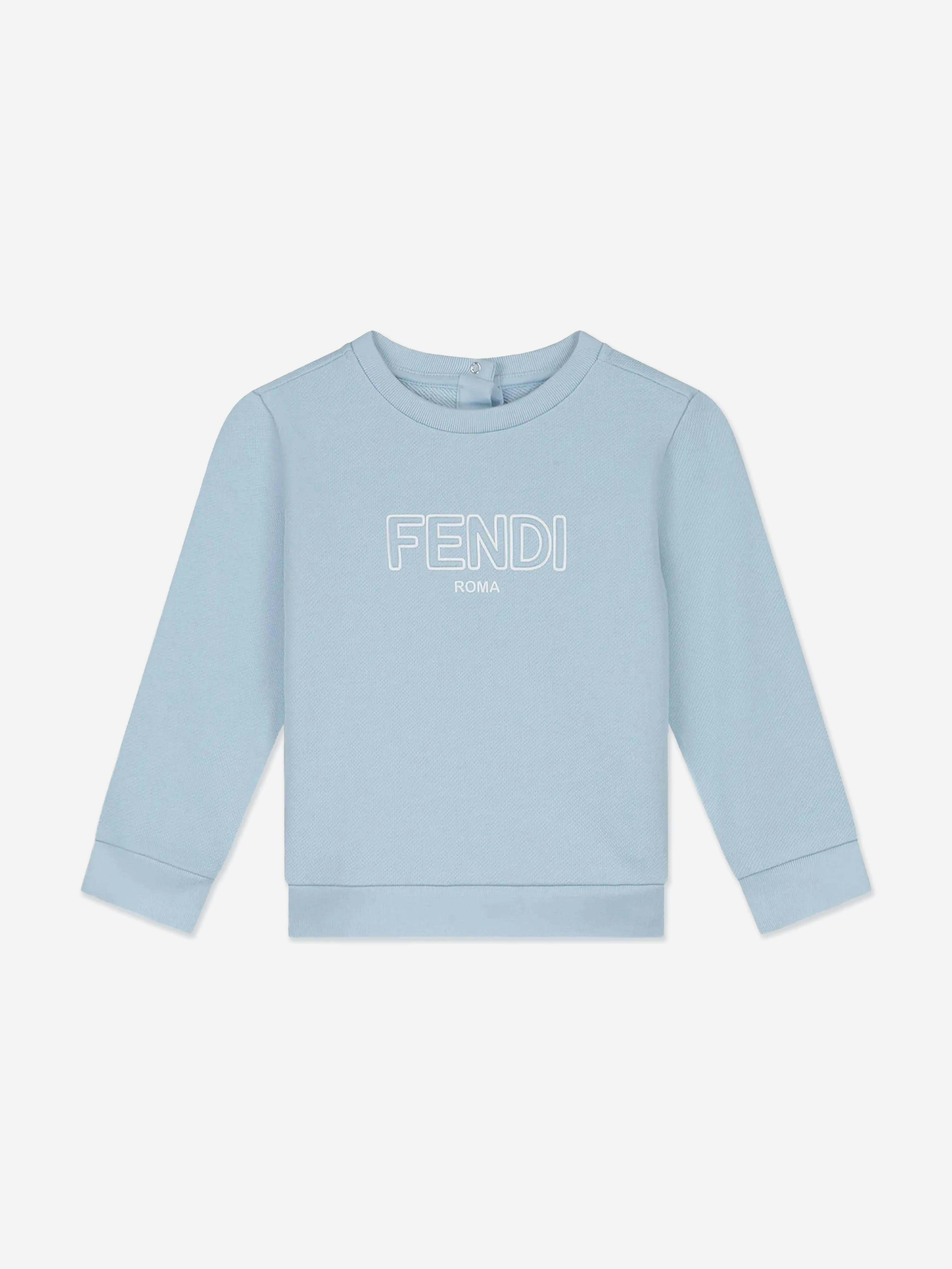Fendi Kids Boys Blue Fendi Baby Logo Sweatshirt In - 18 Months